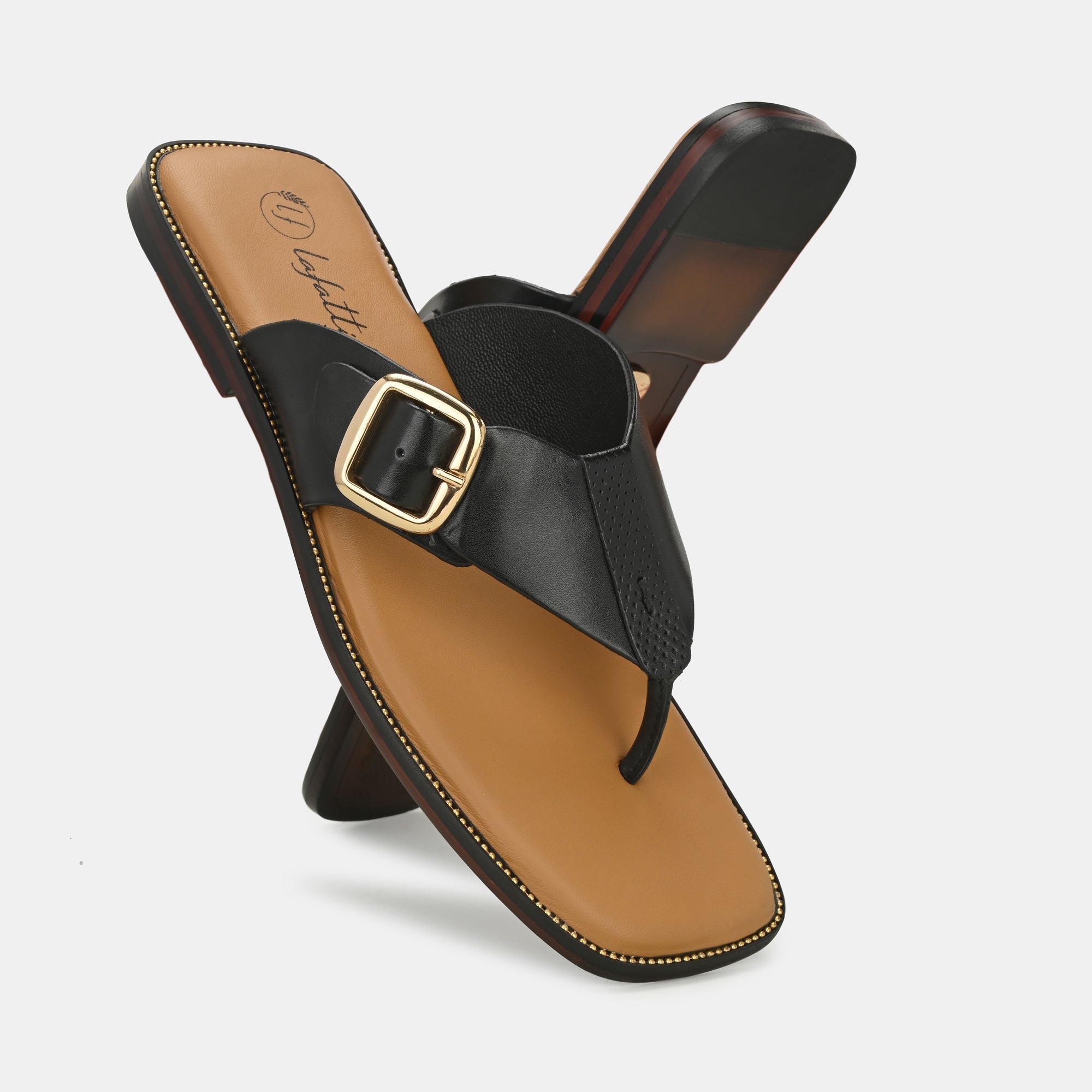Black Buckled Slippers By Lafattio - view 7