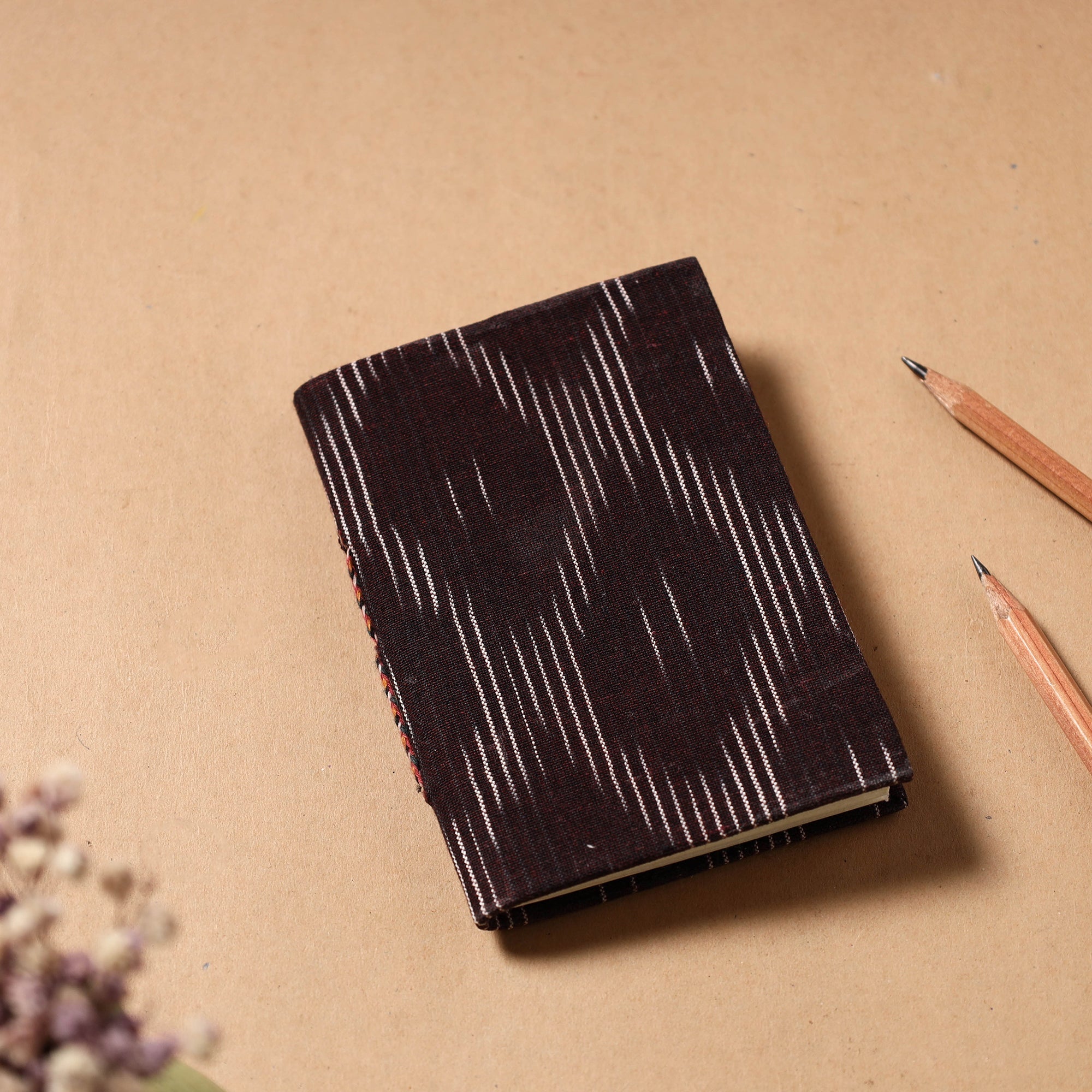 CHUTNEY CRAFT STUDIO Brown - Ikat Fabric Cover Handmade Paper Notebook (5 x 3.5 in)