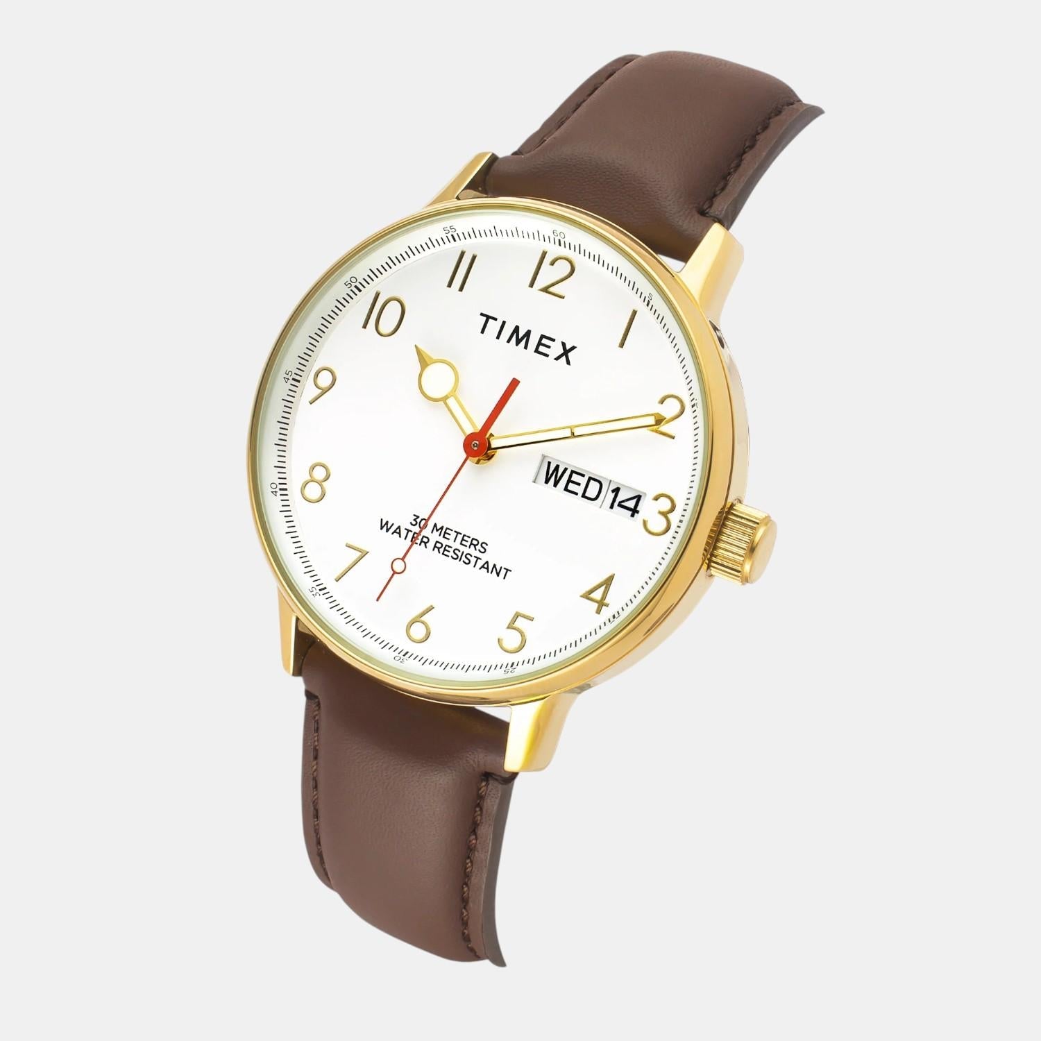 Timex Fashion Men Quartz White Dial Analog Leather Watch TWEG25401 - view 2