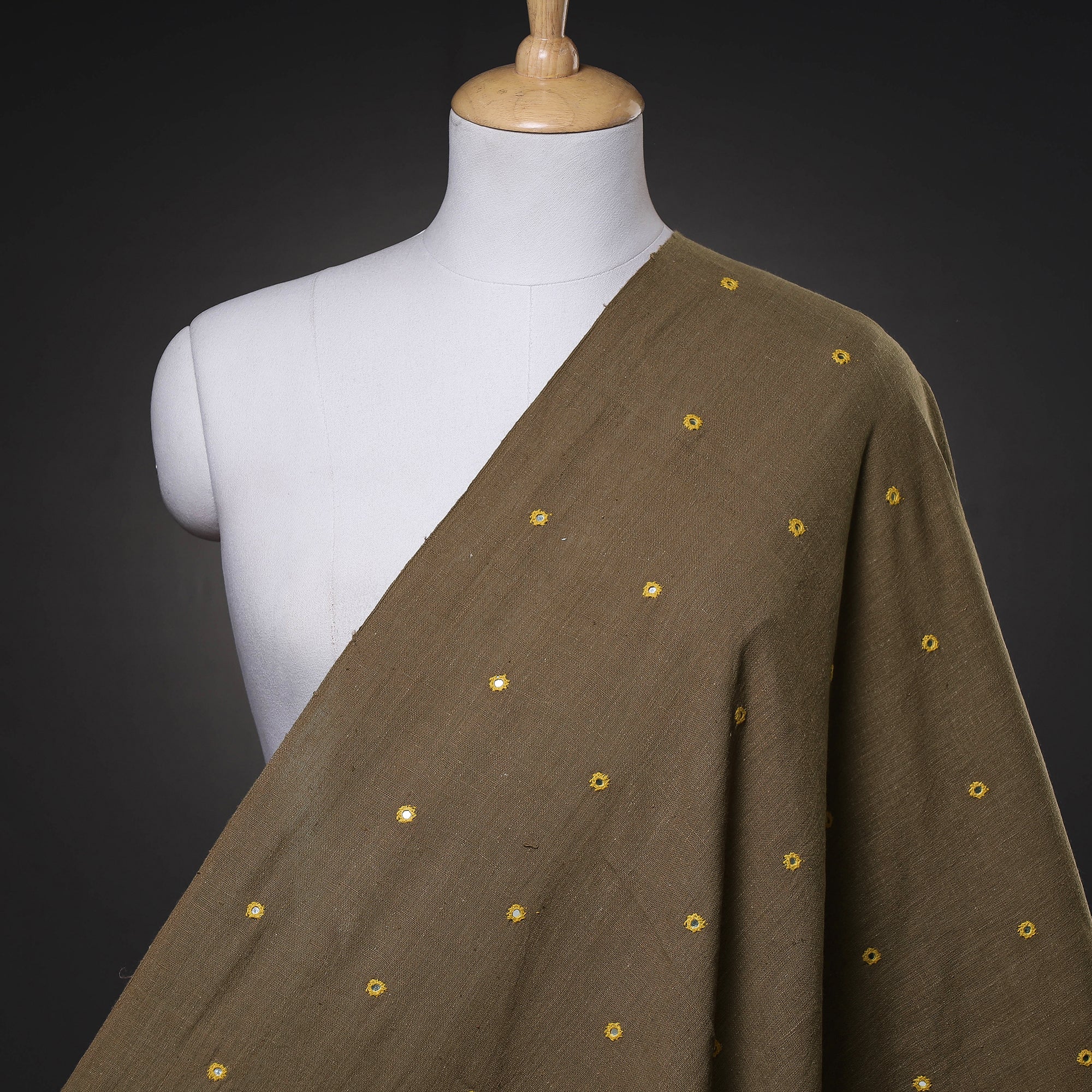 KACHCHH JI CHHAAP Brown - Organic Kala Cotton Handloom Mirror Work Fabric