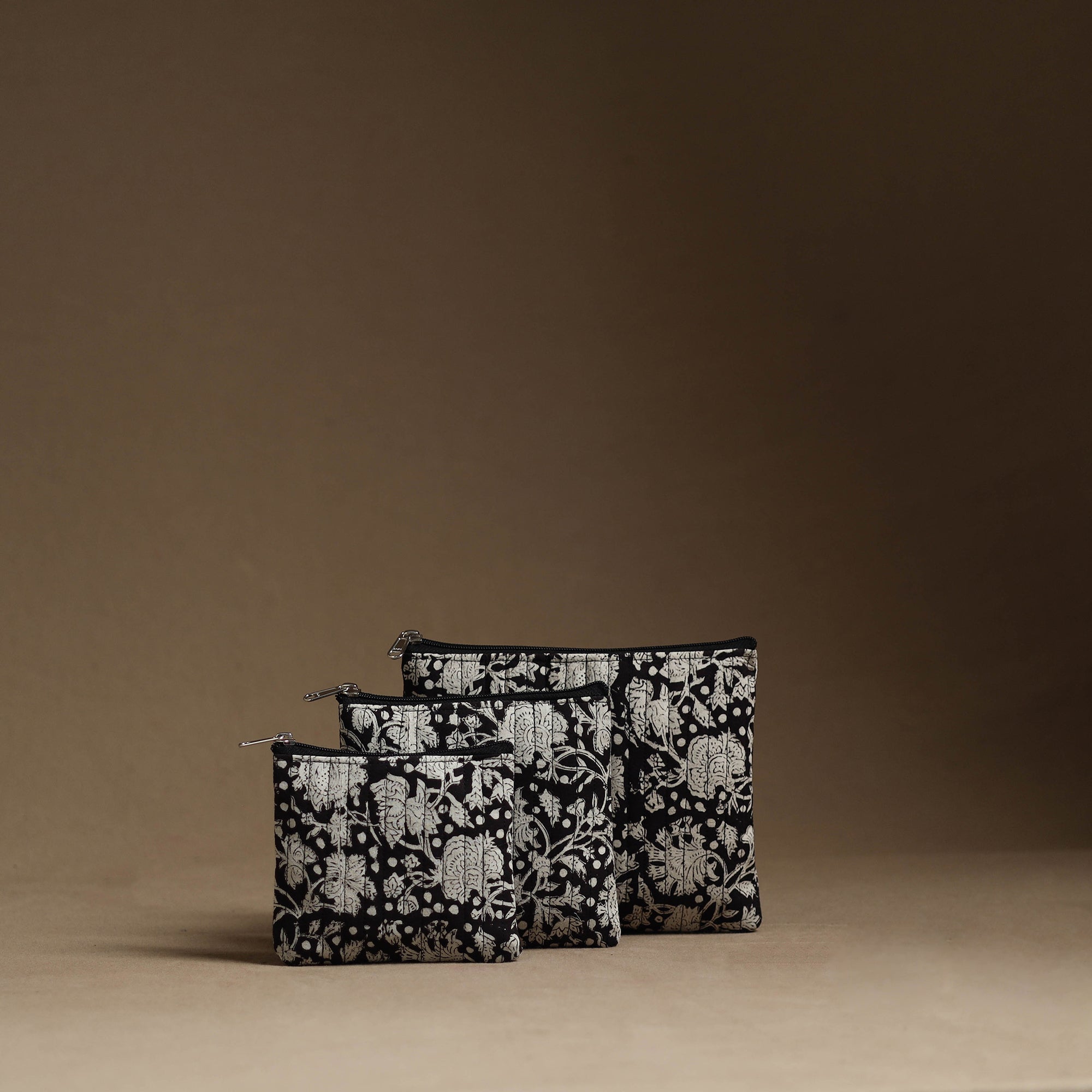 NOORI BAZAR Black - Handmade Cotton Multipurpose Utility Pouches (set of 3) 39