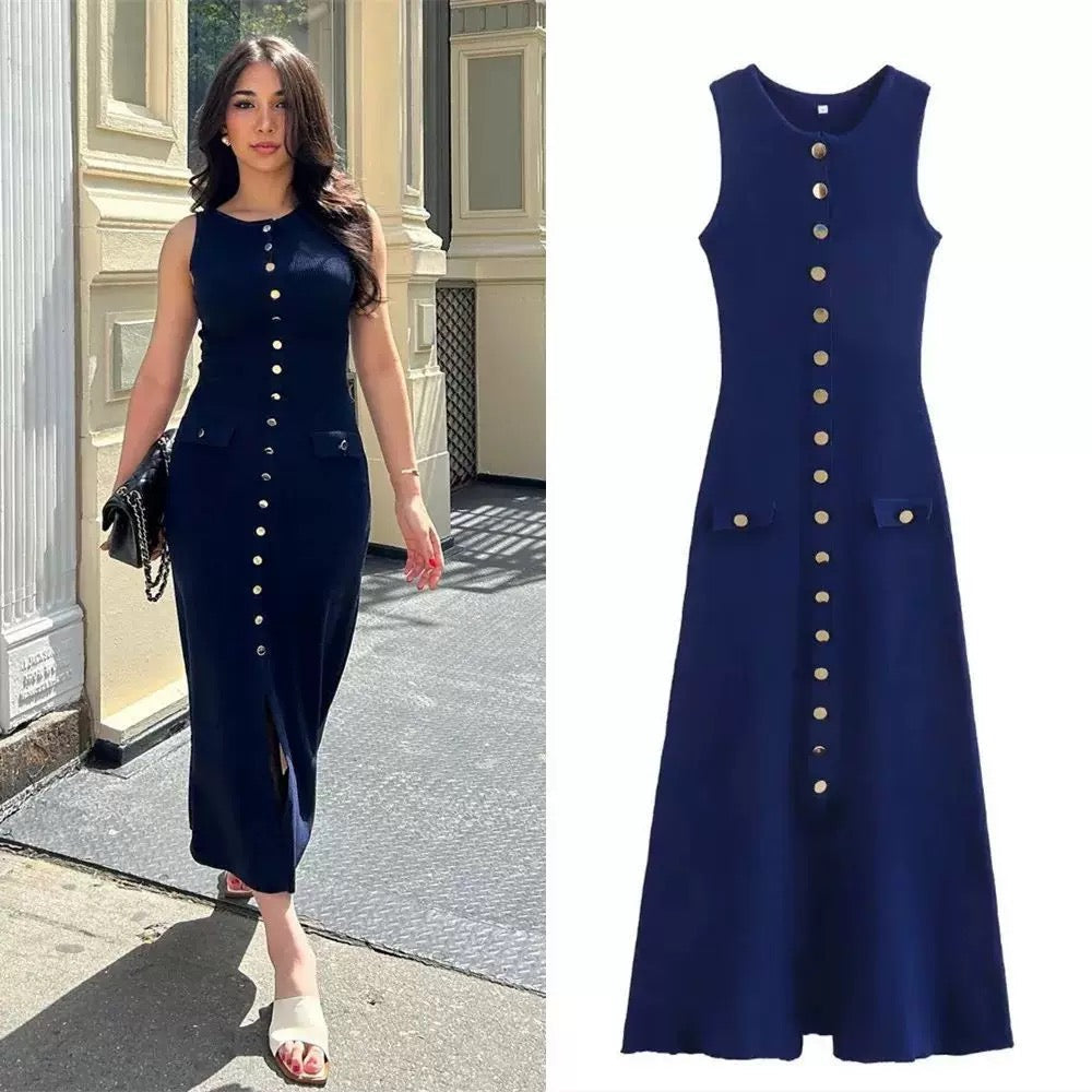 Alamode By Akanksha Mayra Luxe Soft Knit Dress in Navy Blue