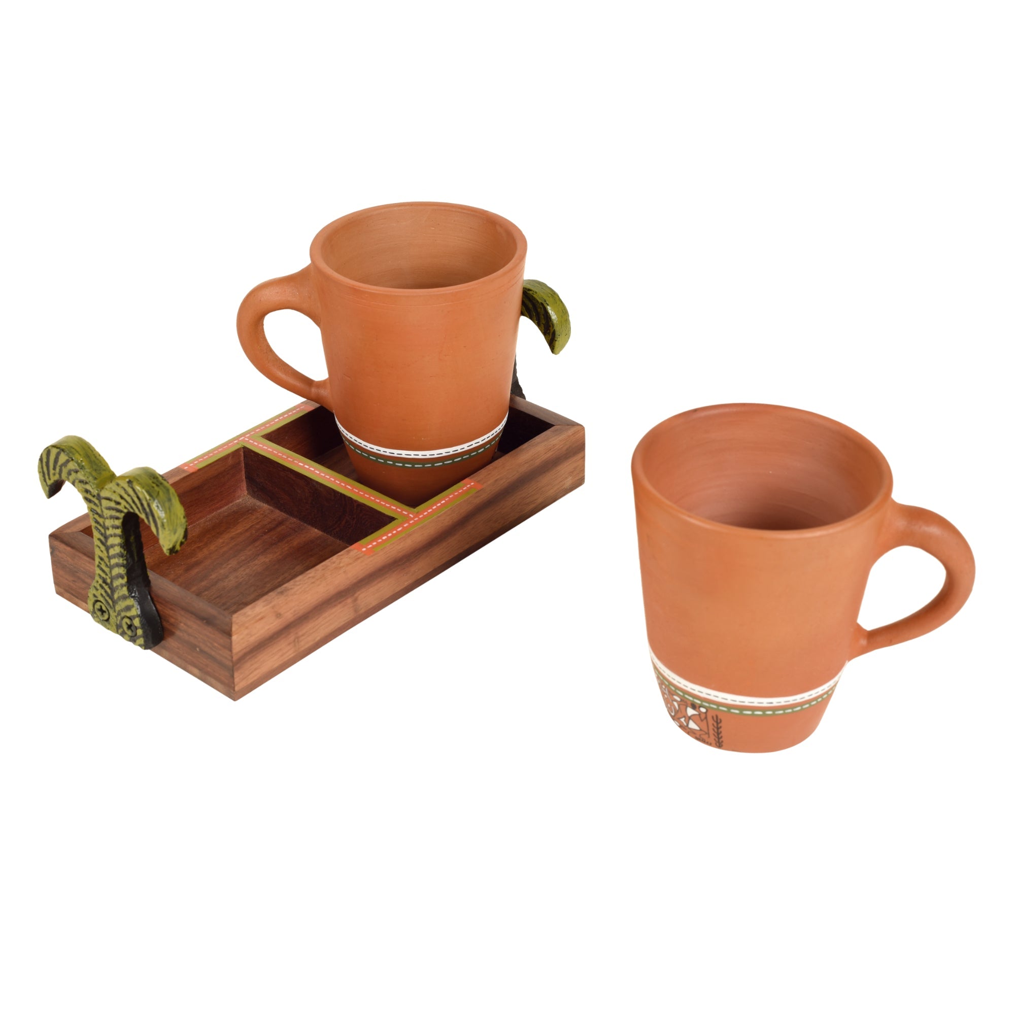 ART CREATIONS BY SUMAN SONTHALIA Brown - Happy Morning Earthen Coffee Mugs & Wooden Tray - view 3