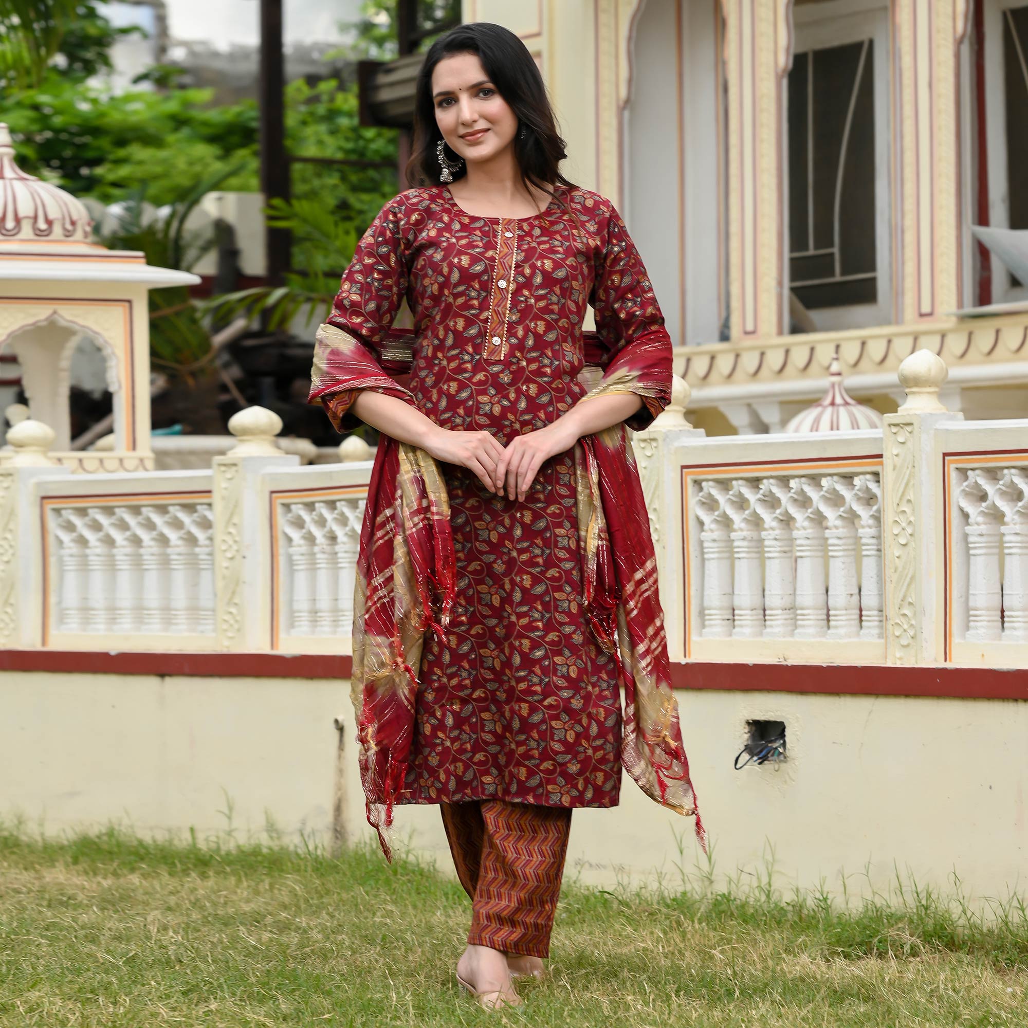 Peachmode Seller Maroon Floral Printed Rayon Suit - view 2