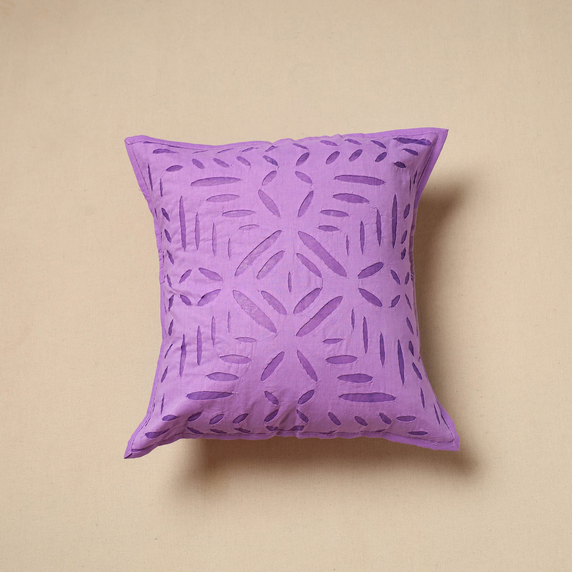 SHADES OF MARUDHARA Purple - Cut Work Cotton Applique Cushion Cover (16 x 16 in) 02