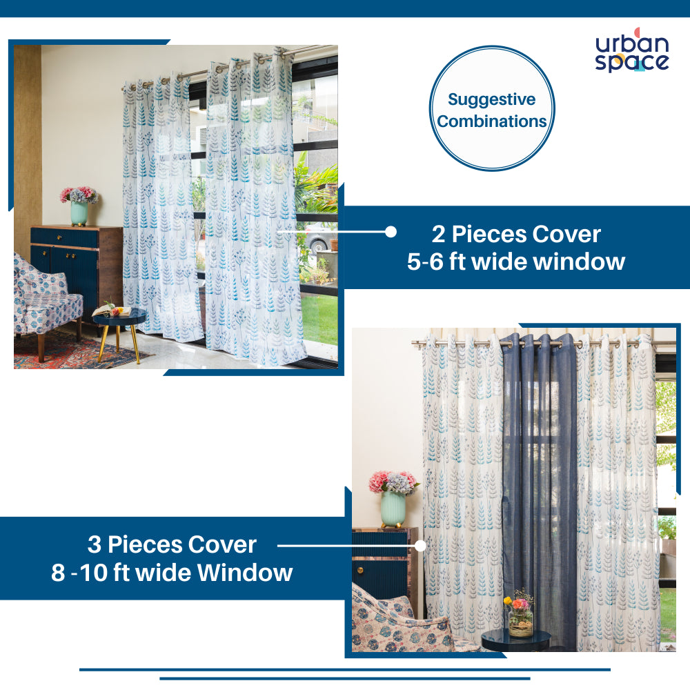 Urban Space -Home Furnishing Store Linen textured Sheer Curtain for Living Room , Curtain for Window/Door, Pack of 2 Curtains, Christmas Tree Blue
