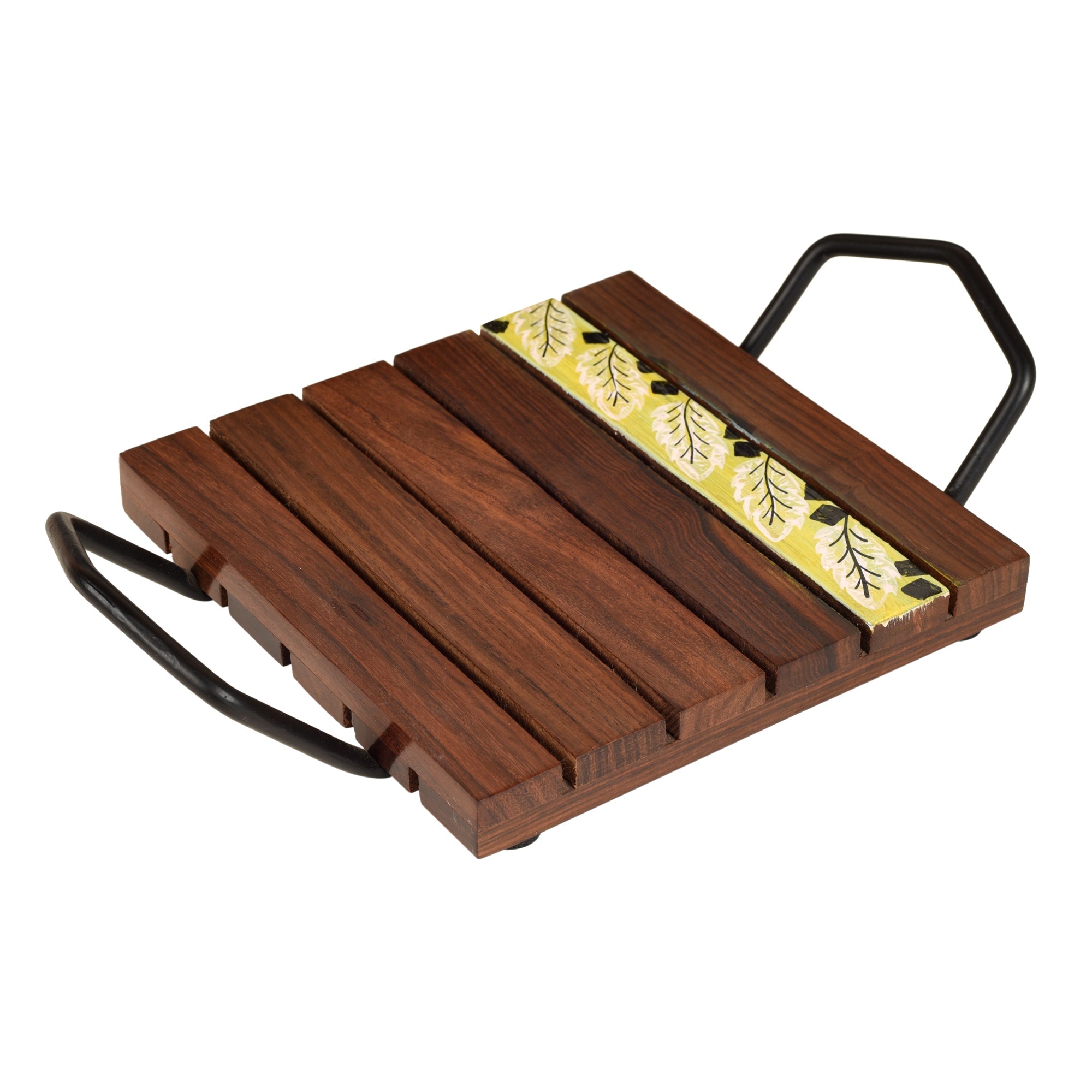 ART CREATIONS BY SUMAN SONTHALIA 'Leaf of Nature' Snack Tray in Rosewood (9.5x6x2) - view 2