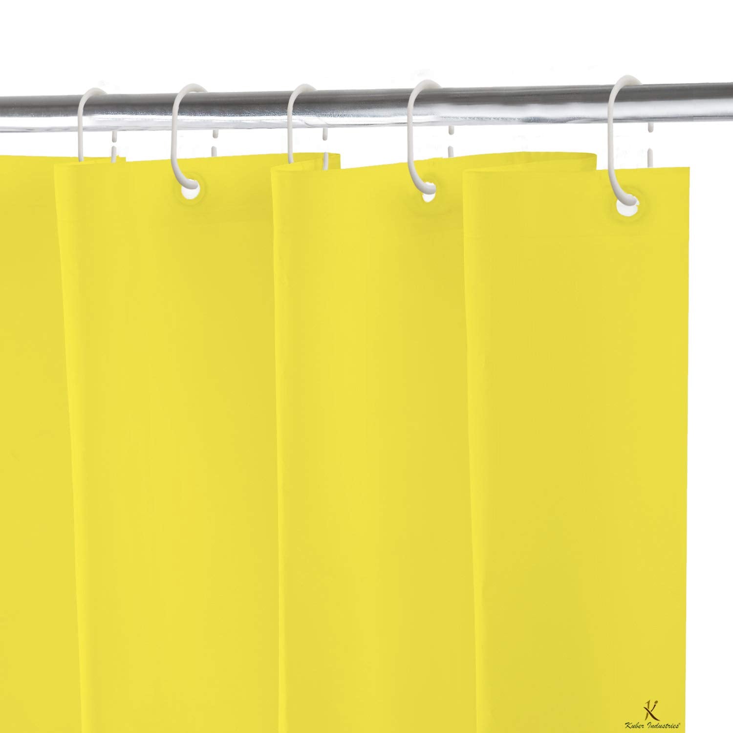Kuber Industries Peva Polyvinyl Chloride Heavy Duty Plastic Shower Curtain with Hooks KUBMART11532, 70x80 Inches (Yellow) - view 3