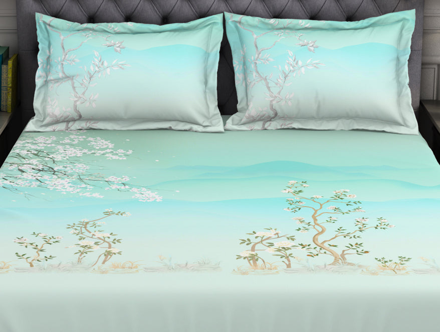 Spaces India Floral Light Blue 100% Cotton King Size Bedsheet Organic Cotton - By Spaces - view 5