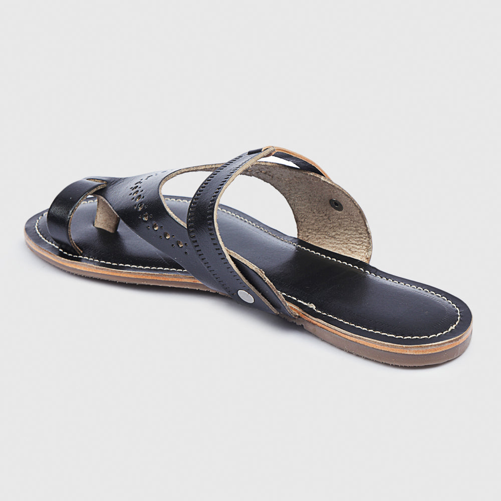 KORAKARI Black Handstitched Leather Kolhapuri Women Slipper - view 5