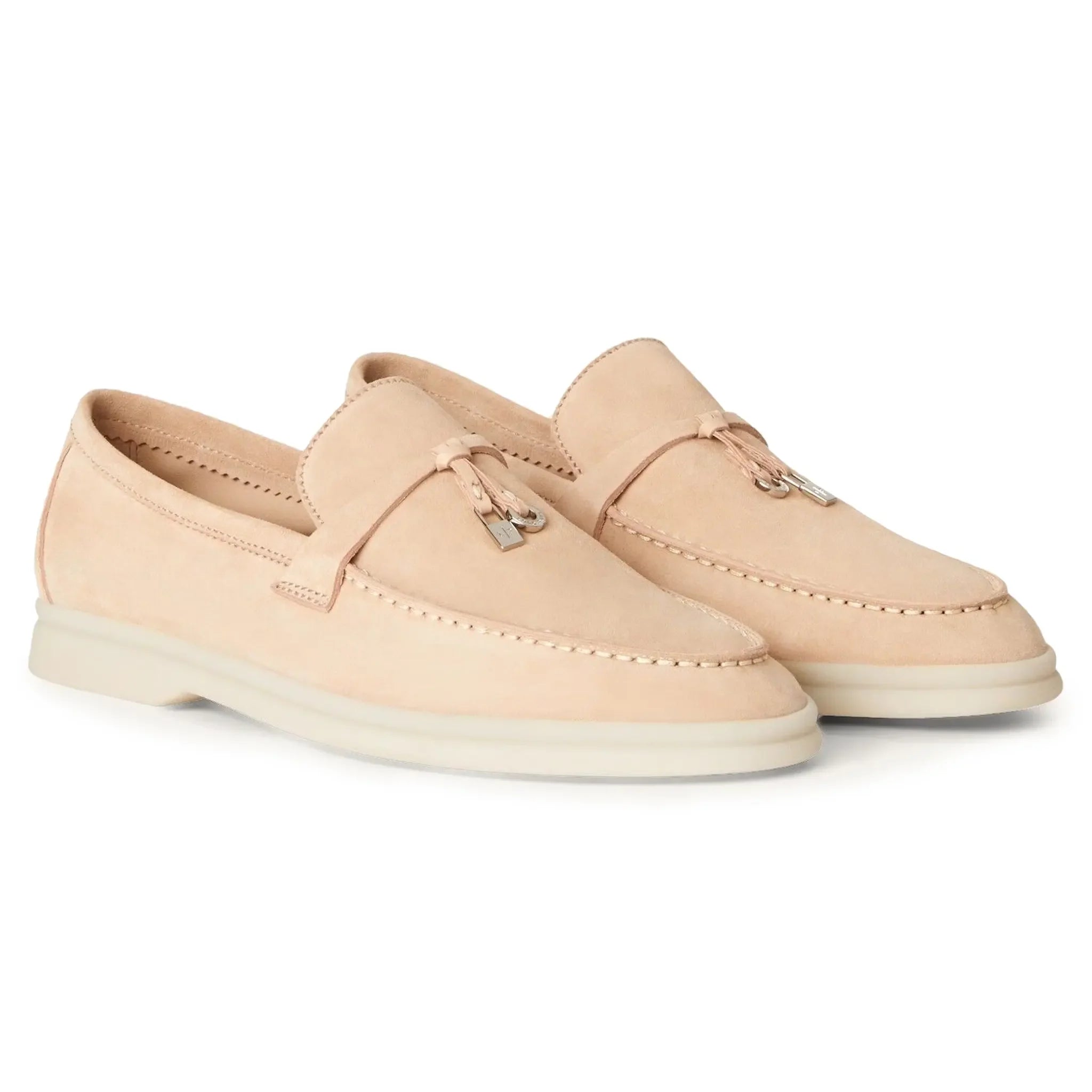Loro Piana Summer Charms Walk Suede Goatskin Pink Sand Loafers - view 2