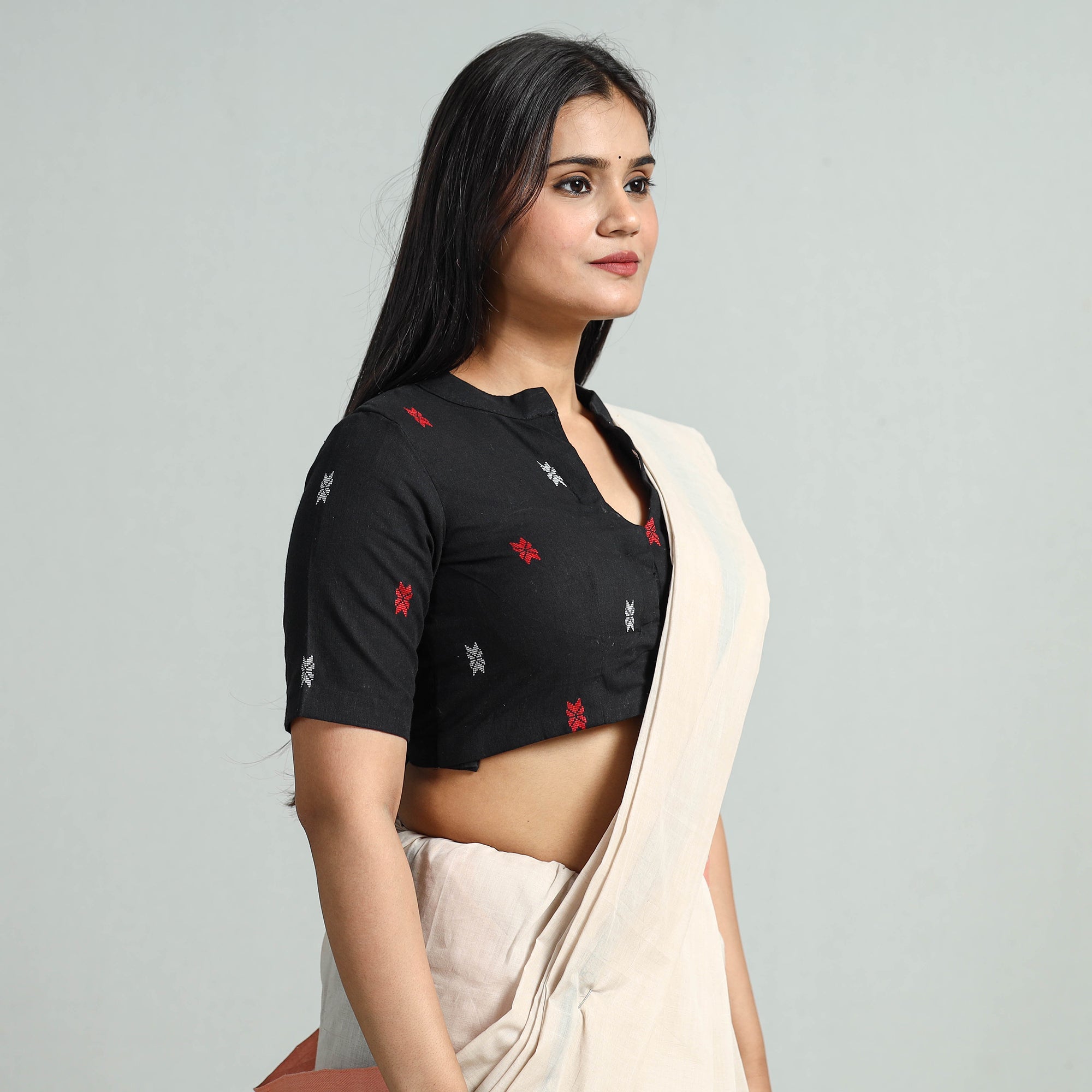 ITOKRI CASUALS Black - Jacquard Weave Cotton Stitched Blouse 02 - view 2