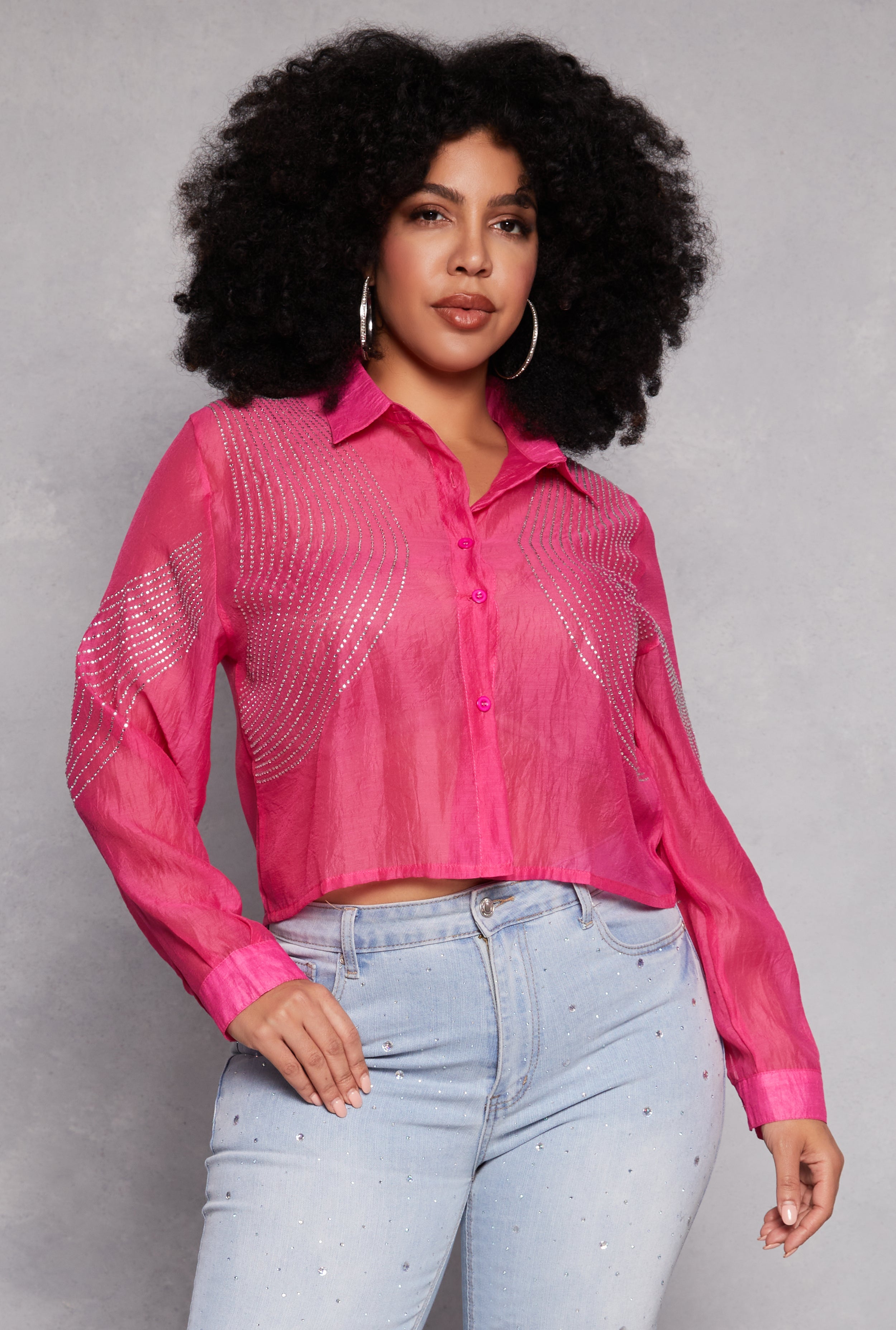 Rainbow Shops Plus Size Rhinestone Organza Top