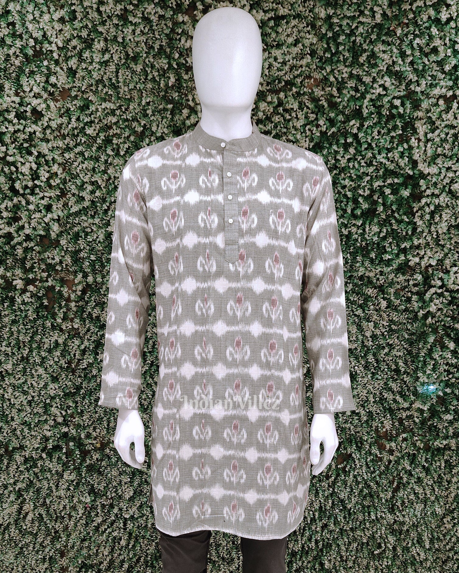 IndianVillèz Grey Odisha Ikat Cotton Kurta for Men