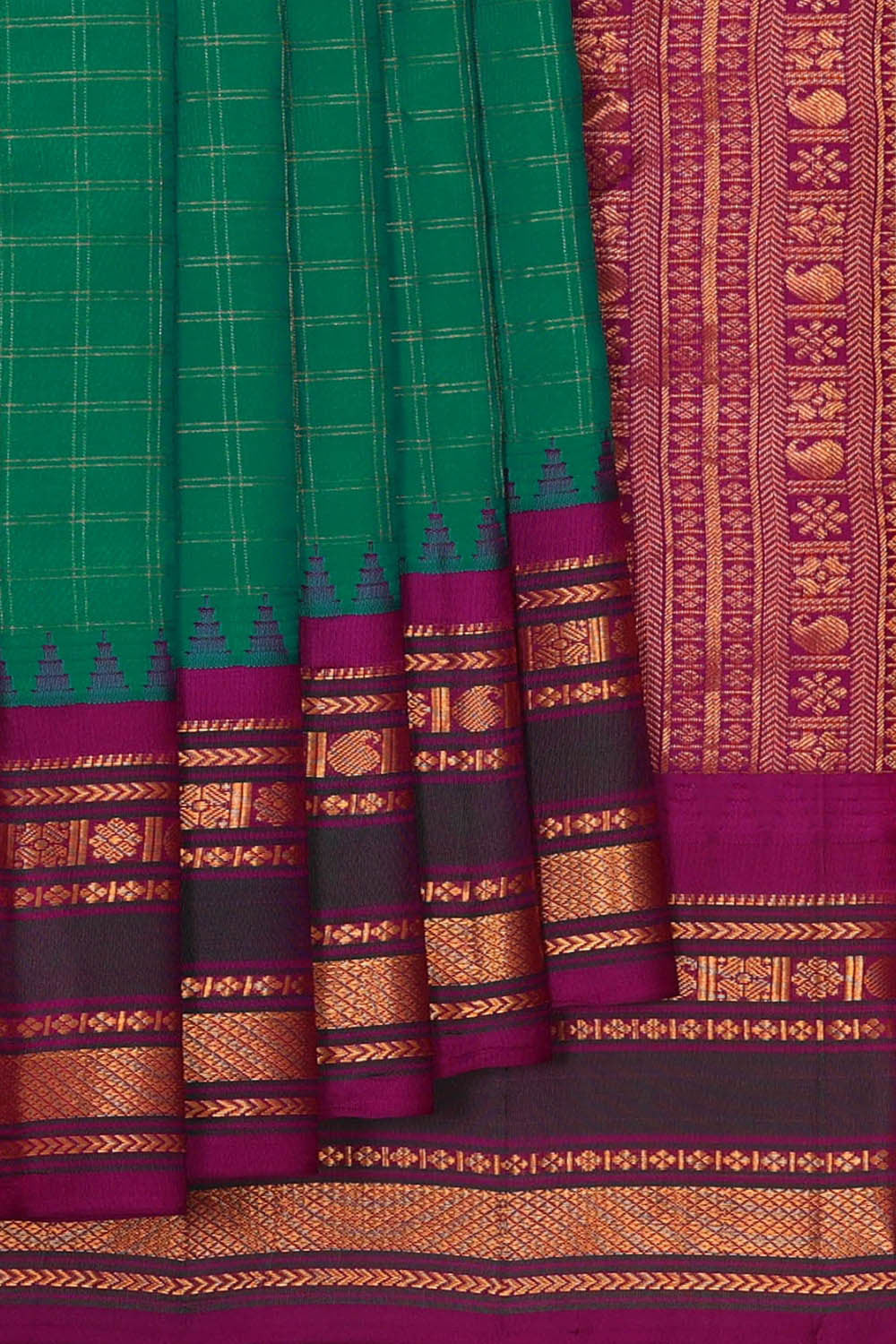 Kalanjali Gadwal Silk Teal Green Saree – Women's
