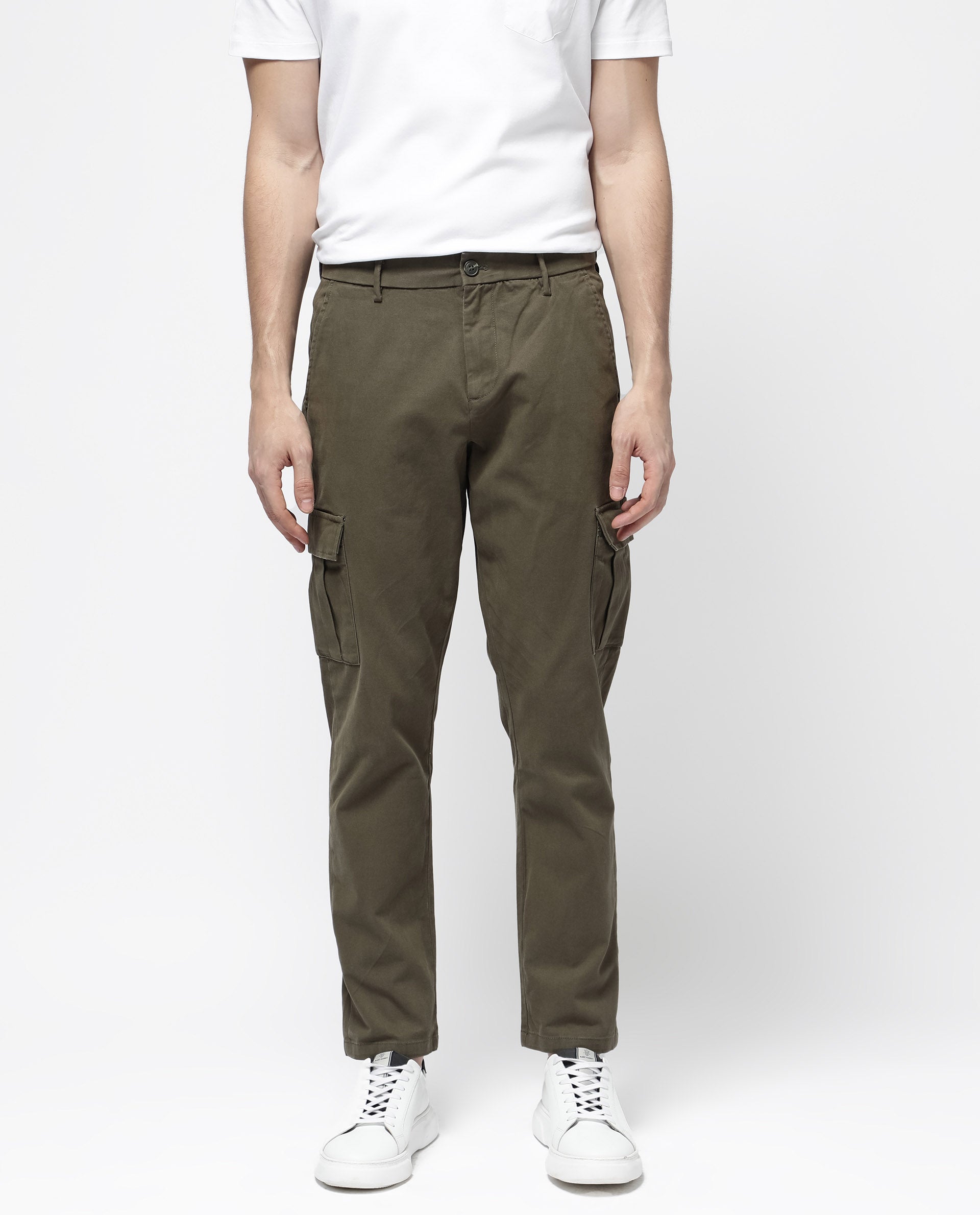 Rare Rabbit Mens Apex Olive Cotton Linen Solid Cargo Style Regular Fit Trouser - view 2