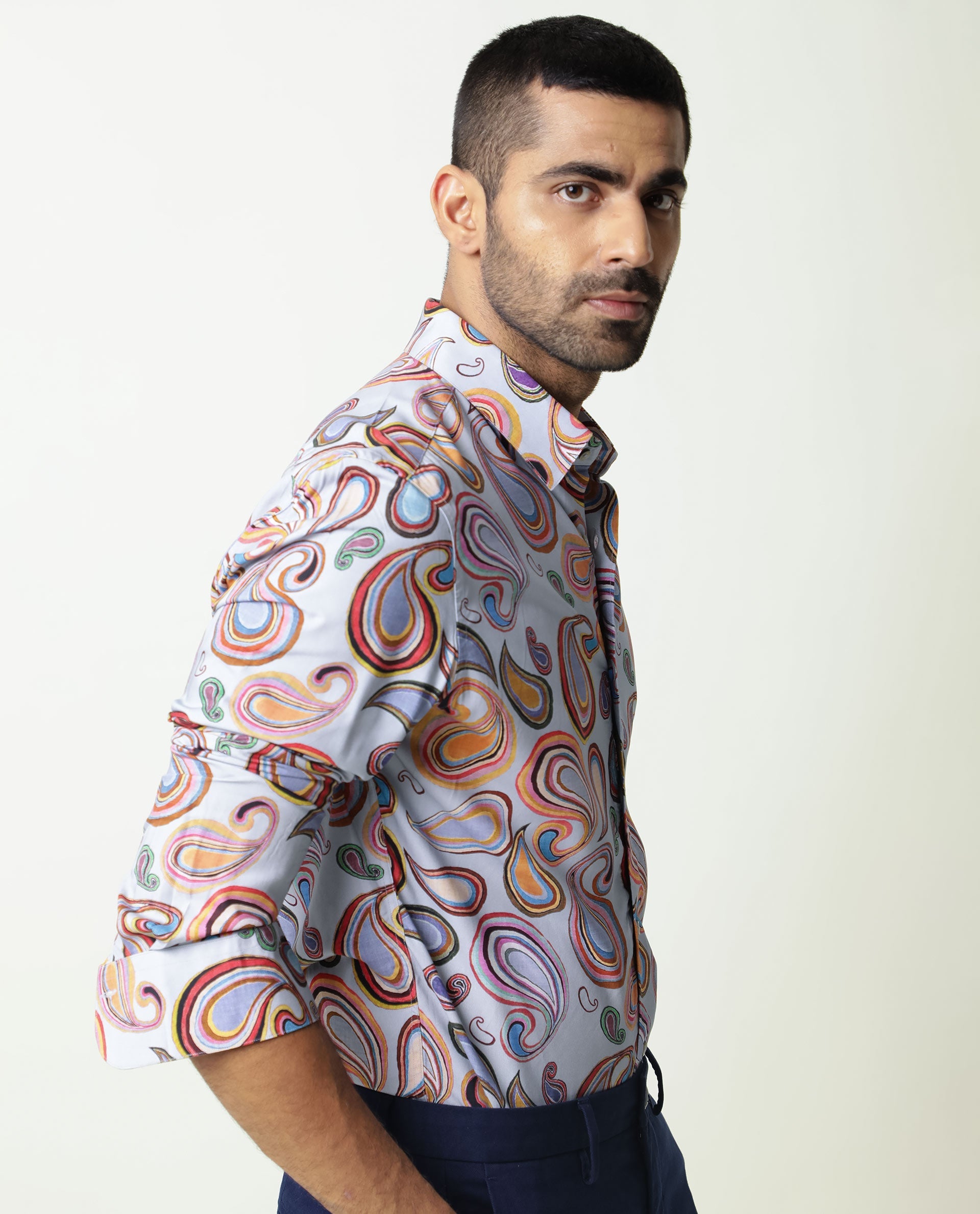 Rare Rabbit Men's Marsh Ls Blue Viscose Fabric Paisley Print Full Sleeves Shirt - view 7