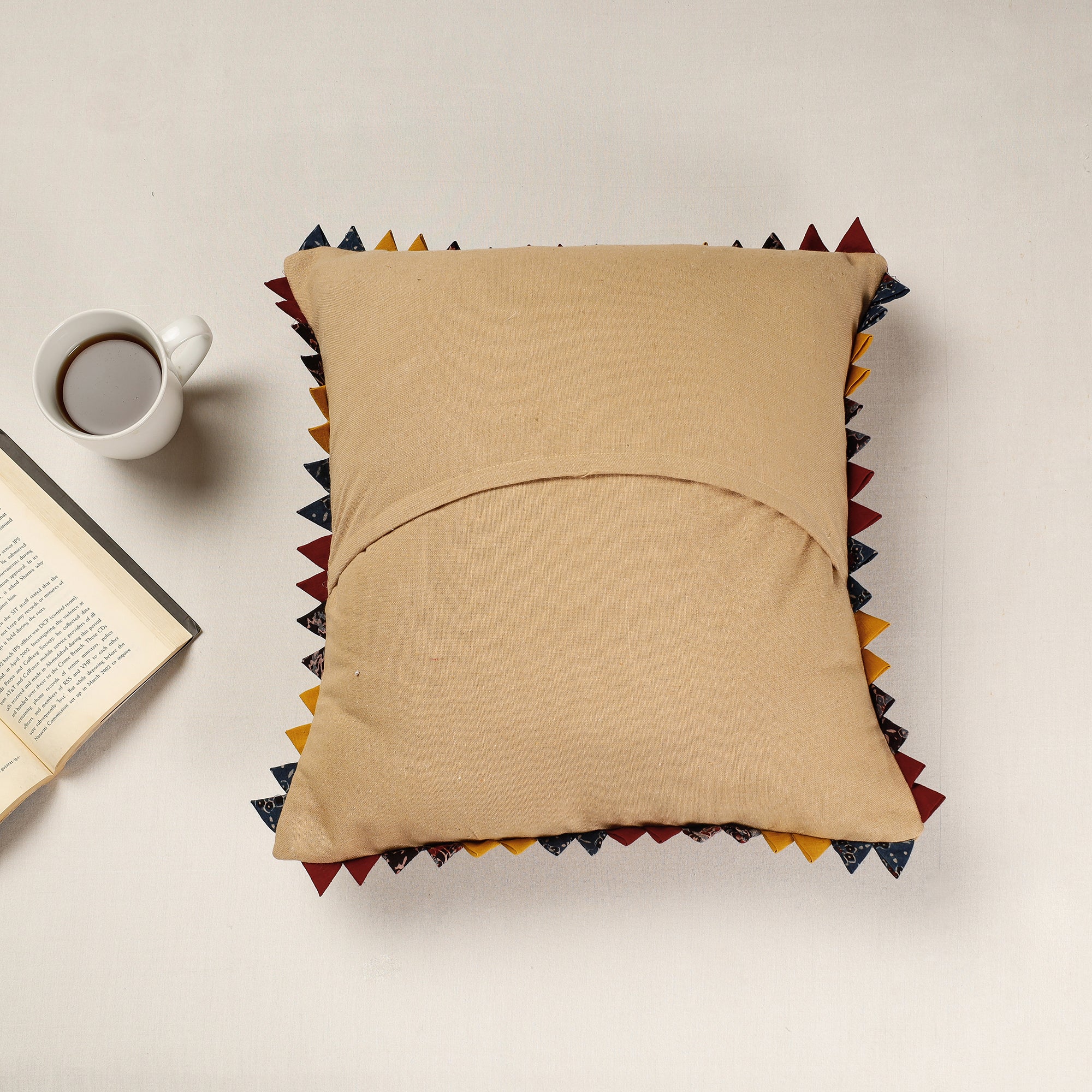 Beige - Kala Raksha Applique Cutwork Cotton Cushion Cover (16 x 16 in) - view 3