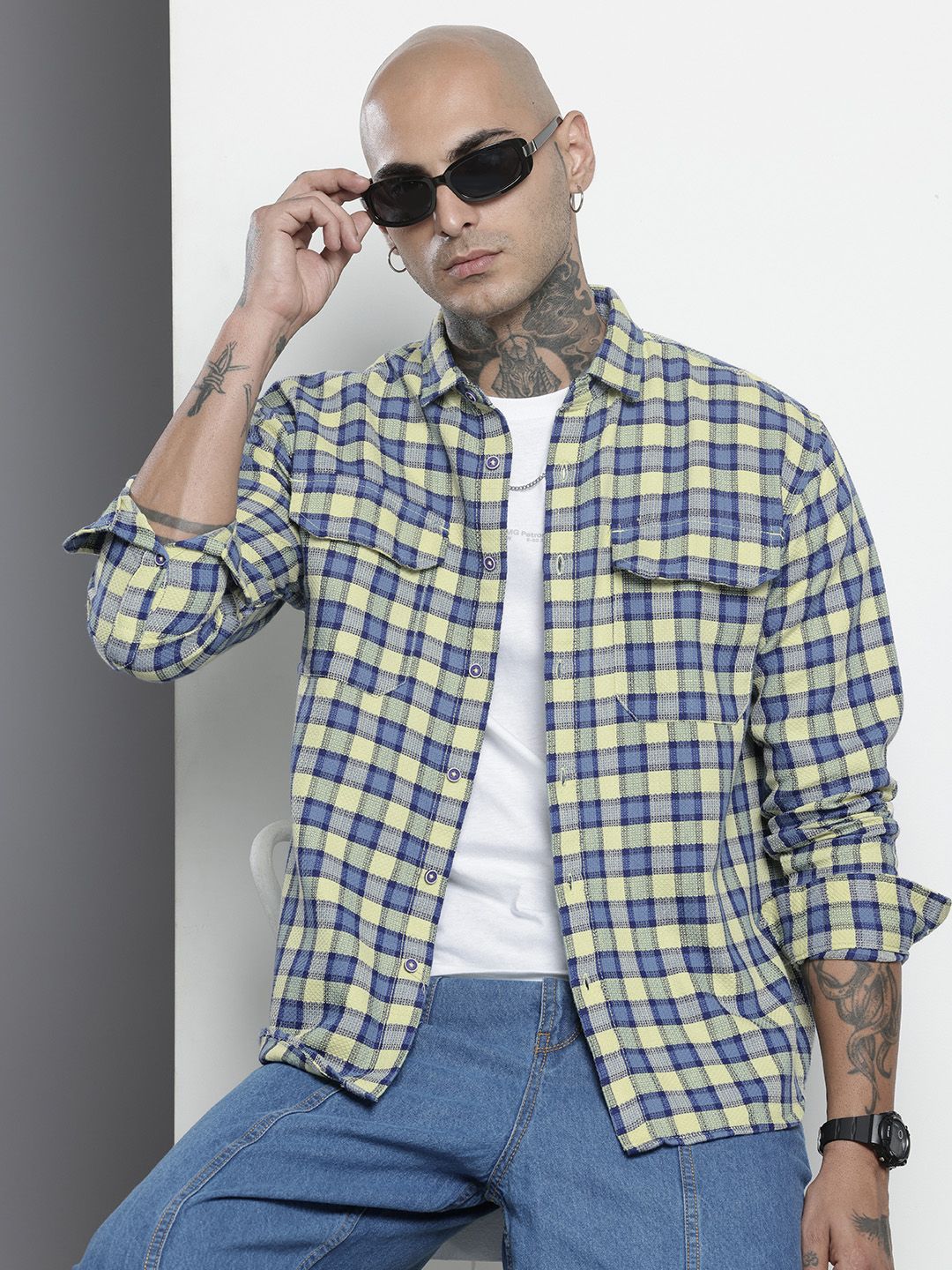 The Indian Garage Co Men's Orange Relaxed Fit Checked Casual Shirt