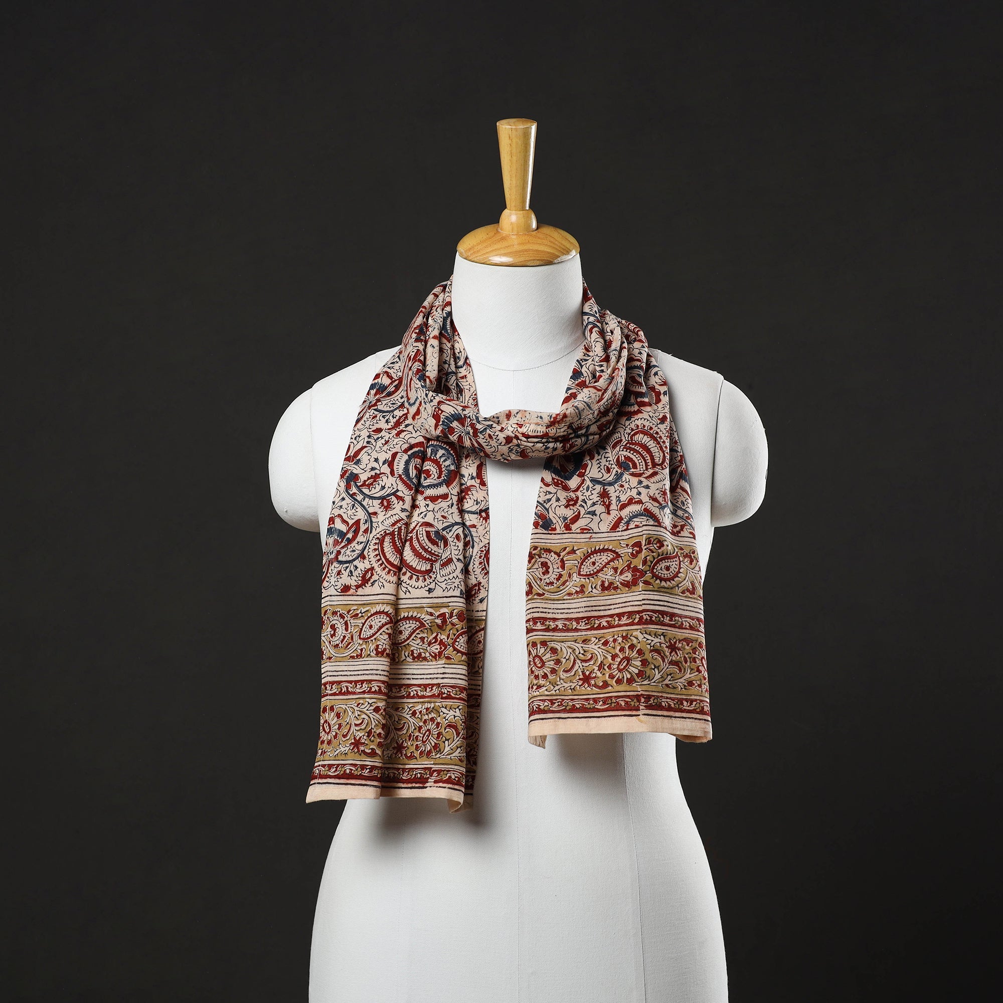 PITCHUKA SRINIVAS KALAMKARI PEDANA Beige - Pedana Block Print Natural Dyed Cotton Kalamkari Stole 16