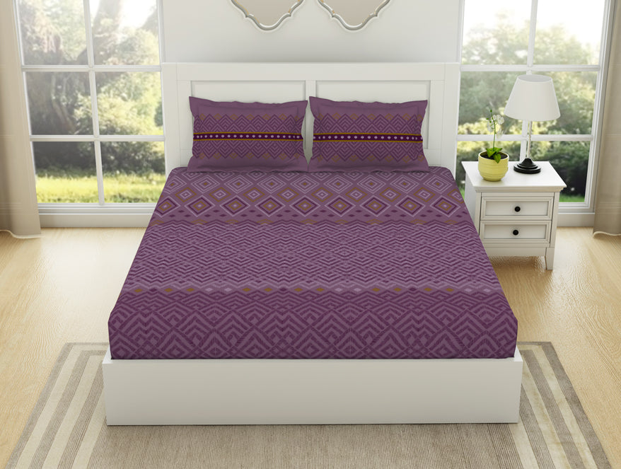 Spaces India Geometric Sea Fog - Violet 100% Cotton King Fitted Sheet - Geospace By Spaces