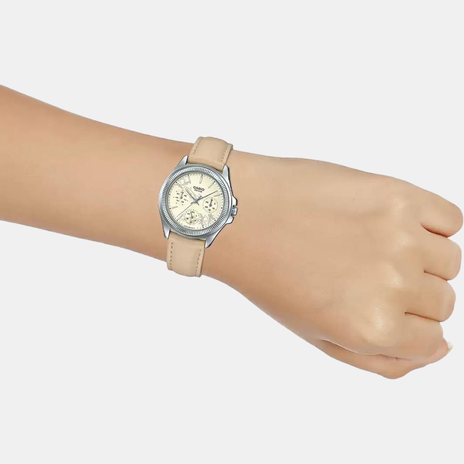 Casio Enticer Women Quartz Yellow Dial Chronograph Leather Watch A1576 - view 7