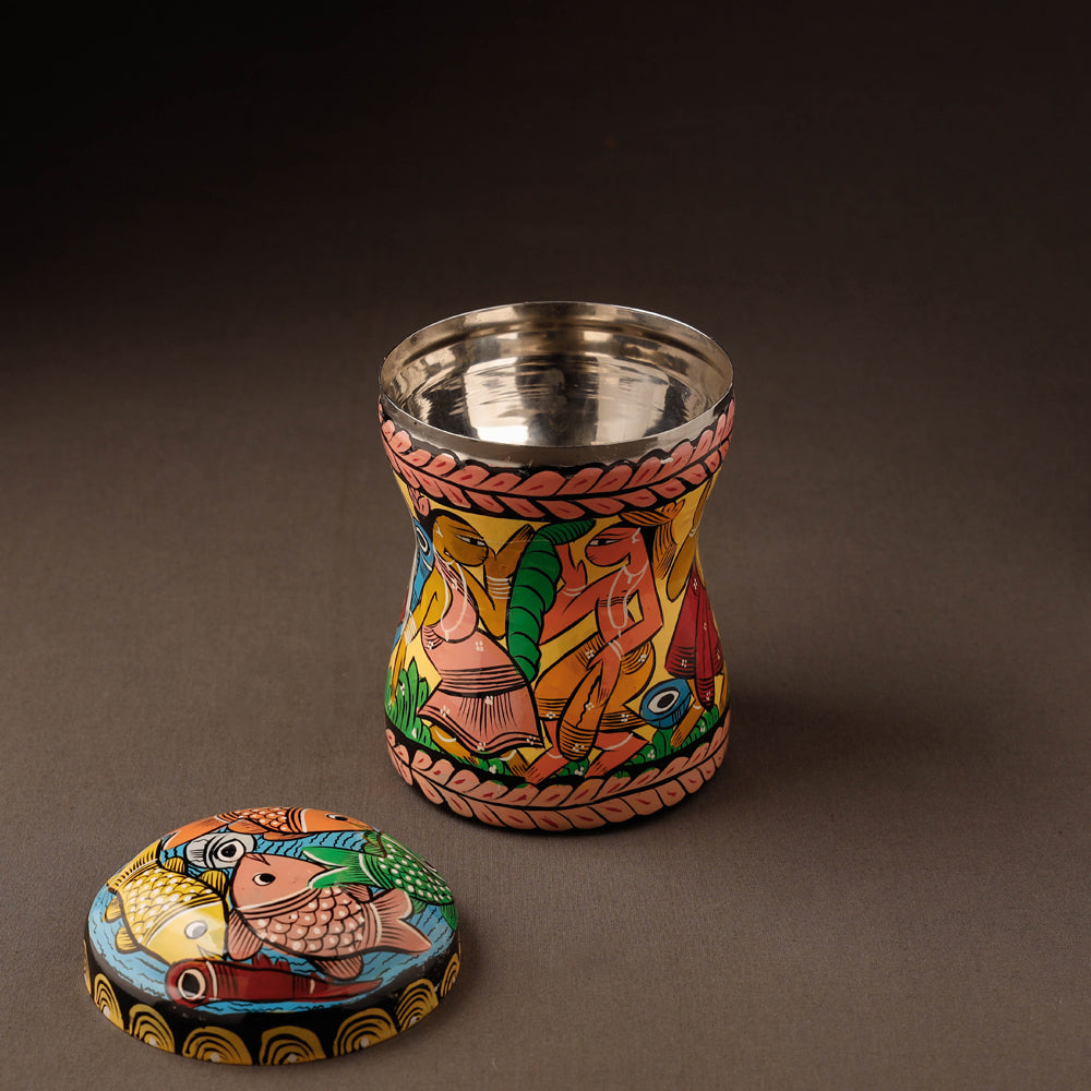 AAYAAS Bengal Patua Handpainted Stainless Steel Multi Utility Canister 39 - view 2