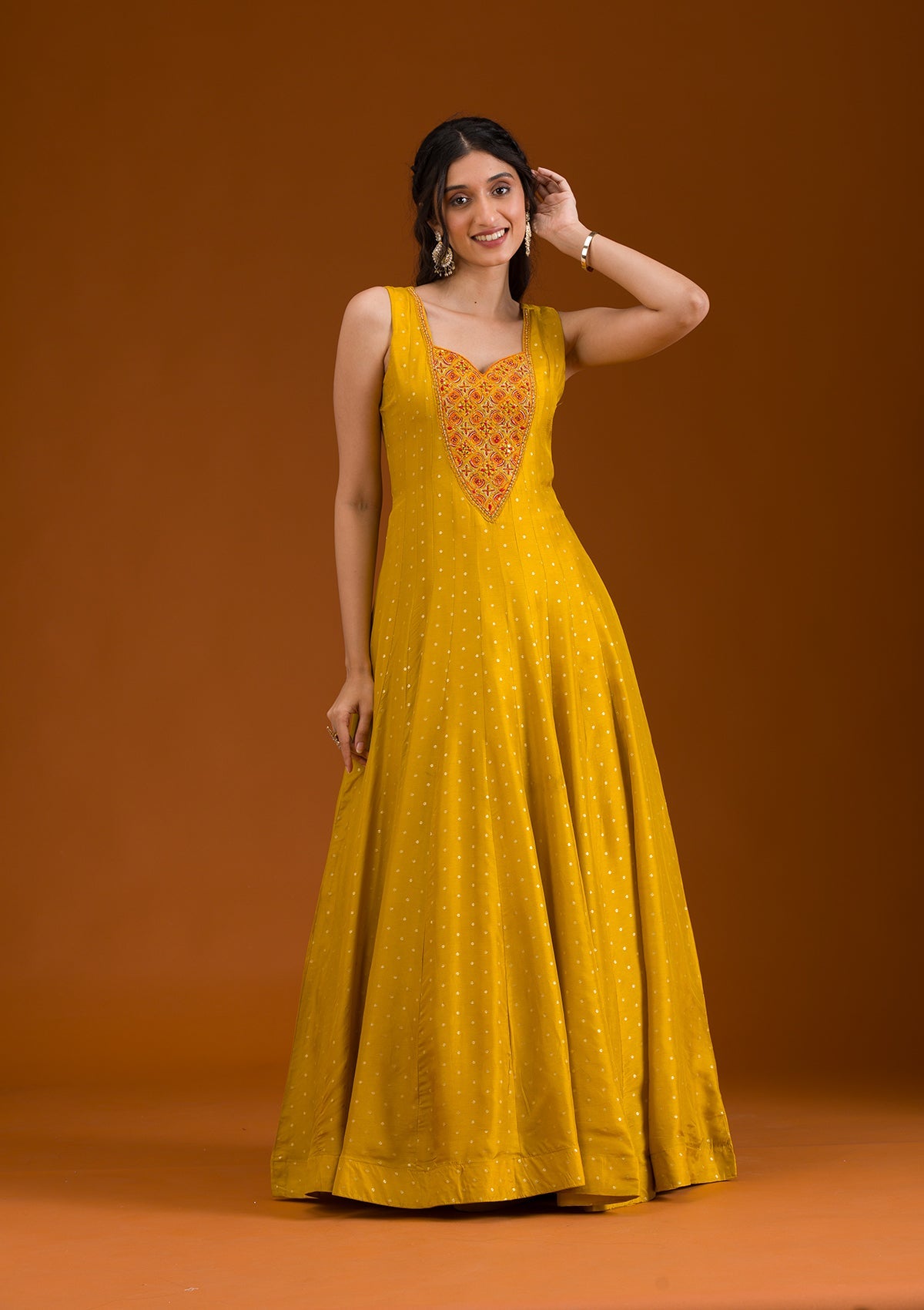 Koskii Mustard Threadwork Georgette Readymade Salwar Suit - view 4