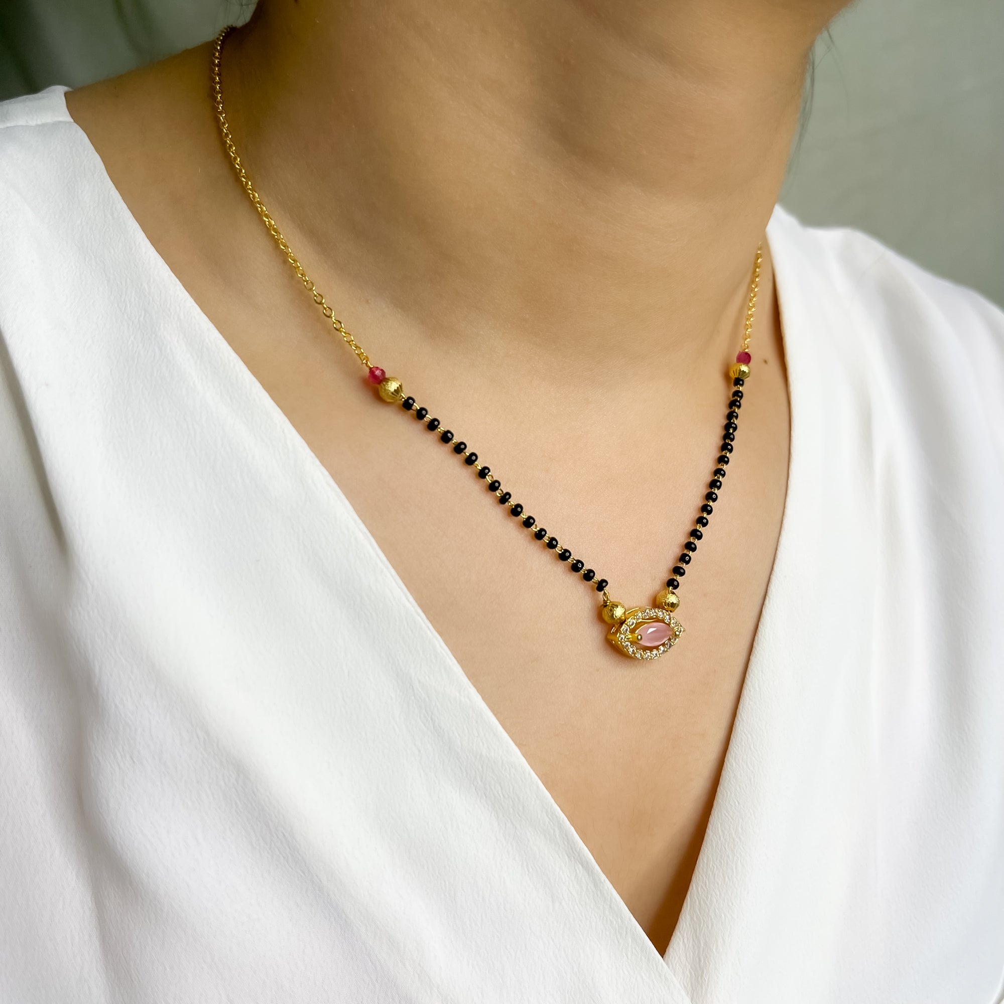 Branta Light Pink Marquise Diamond Mangalsutra For Women