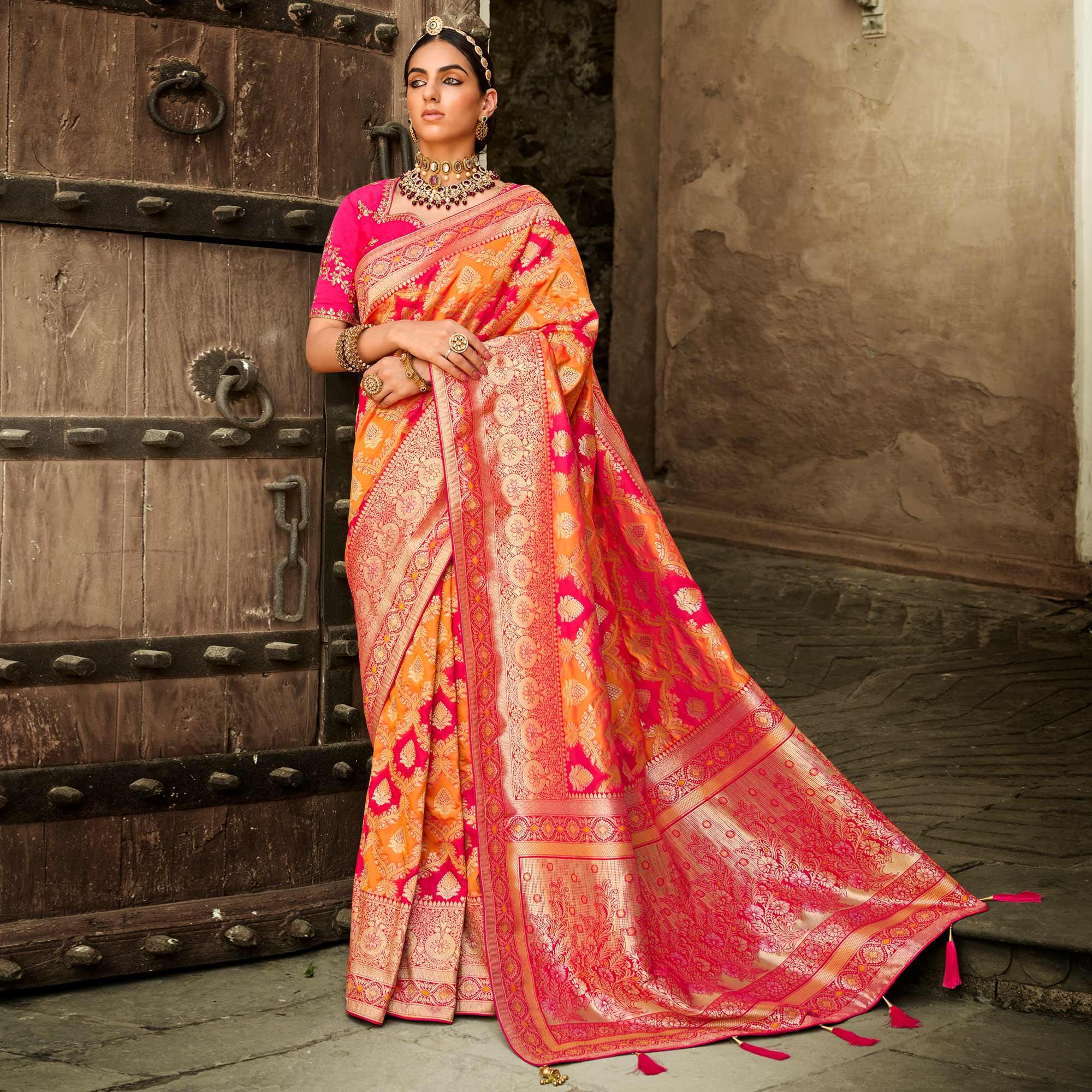 Peachmode Multicolor Festive Wear Woven Silk Saree