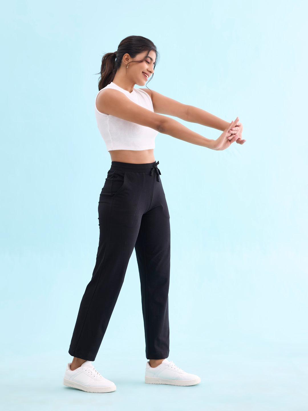 Go Colors Women Solid Black Mid Rise Track Pant - view 2