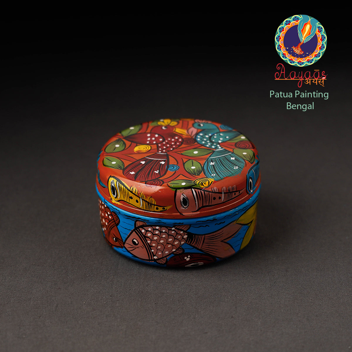 AAYAAS Bengal Patua Handpainted Stainless Steel Multi Utility Container
