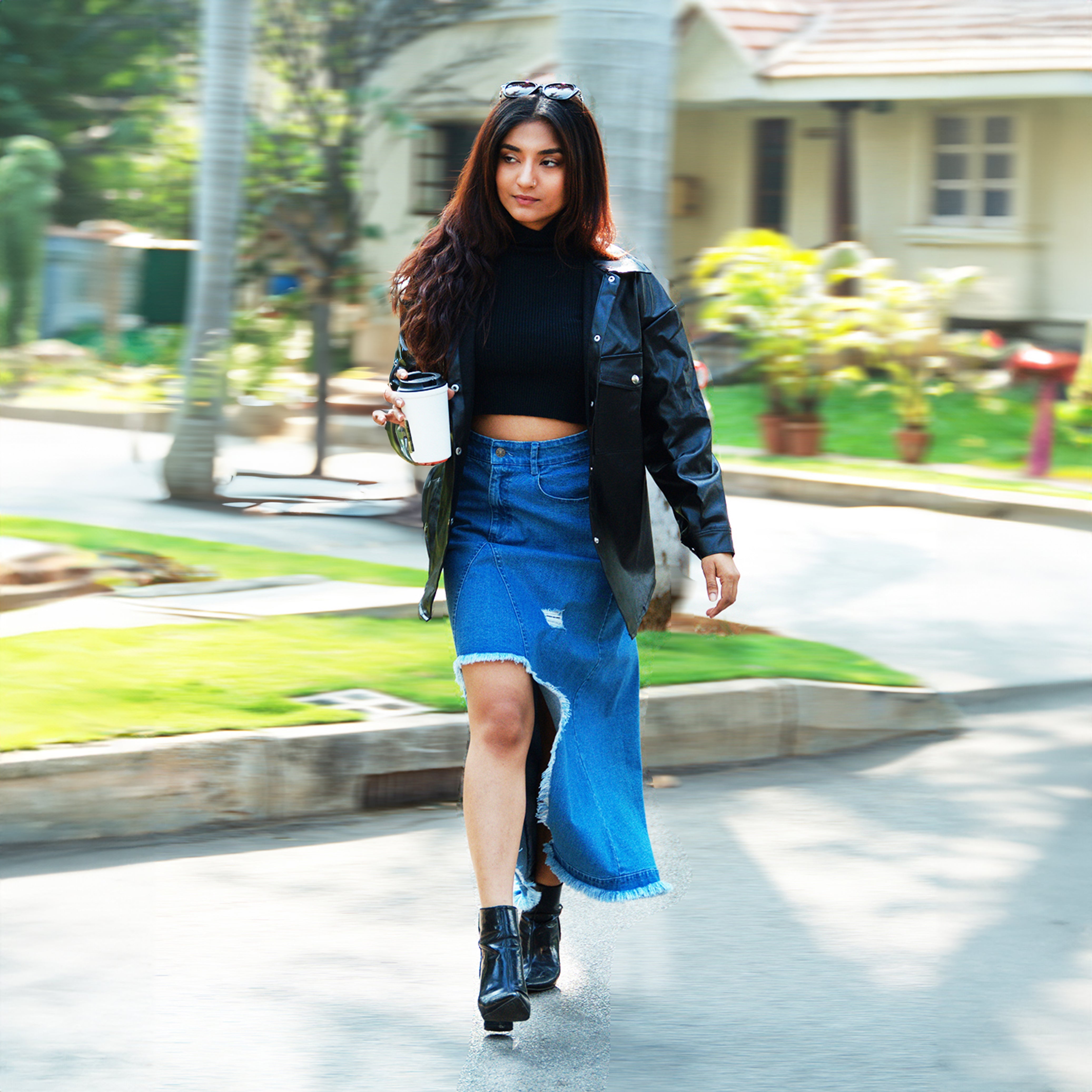 IZF Mid-Blue Cut-out Denim Midi Skirt - view 5