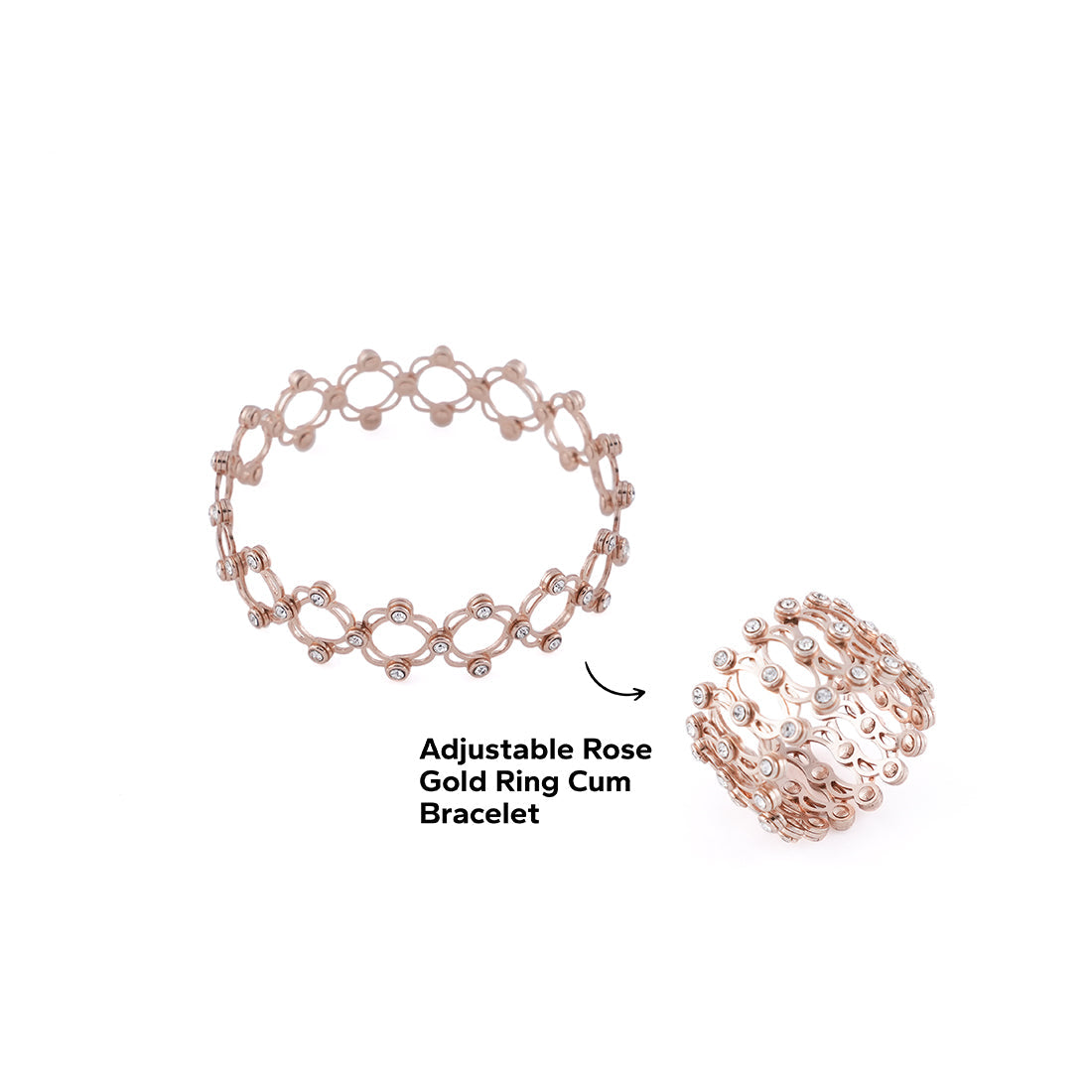 Prinjal Jewellers Rose Gold Plated Silver Ring Cum Bracelet for Women - view 6