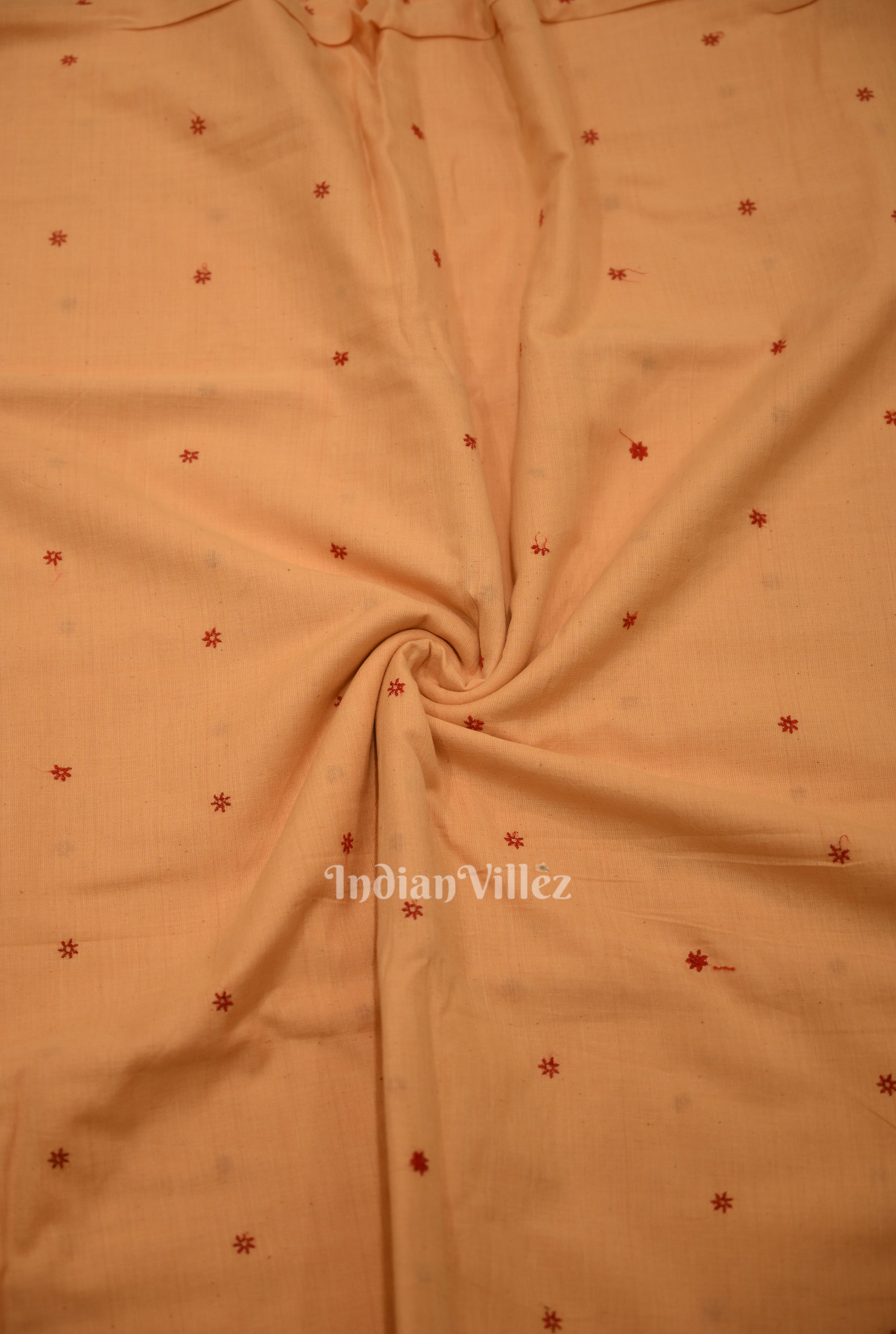 IndianVillèz Peach Floral Motif Odisha Ikat Cotton Fabric