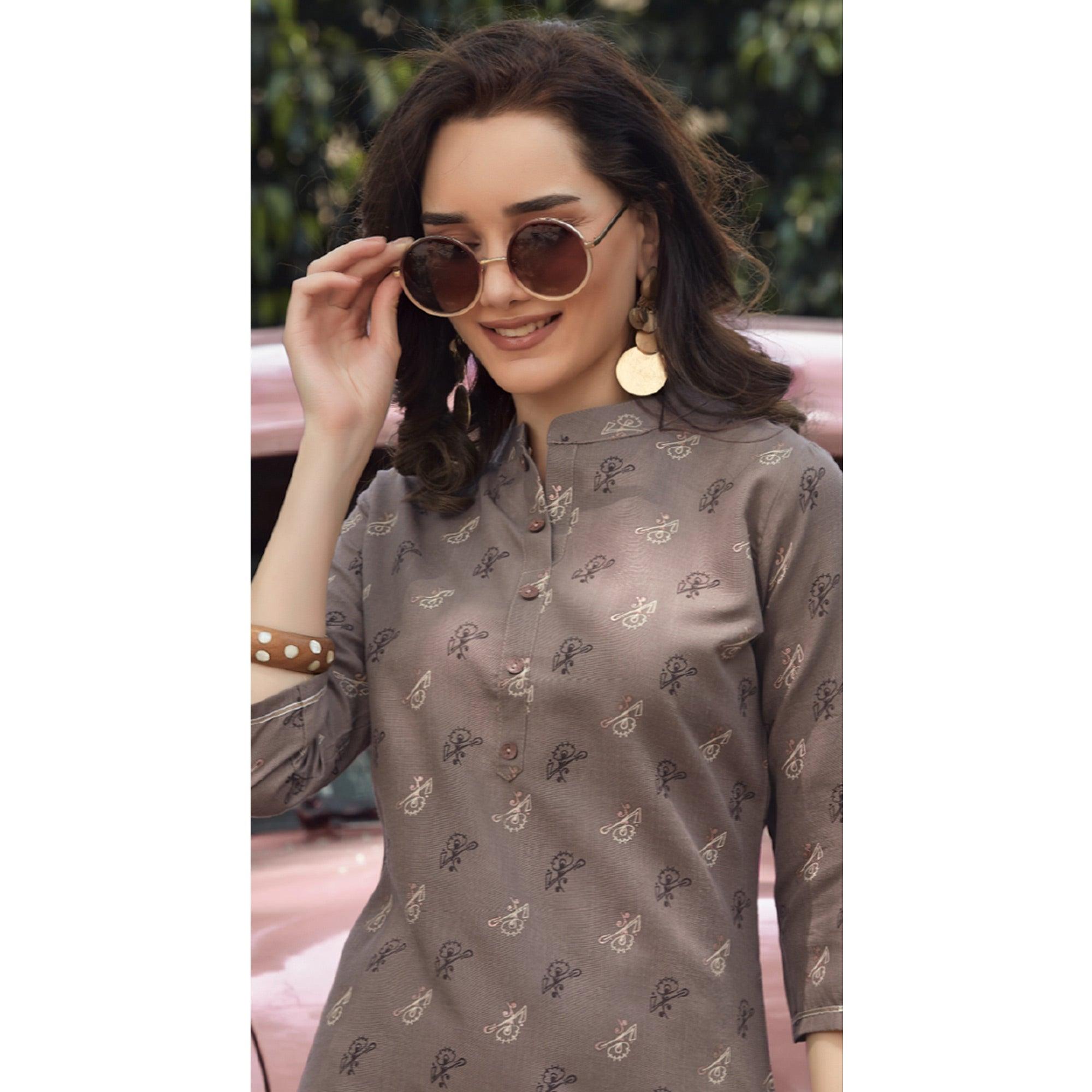 Peachmode Seller Grey Printed Cotton Blend Kurti - view 4
