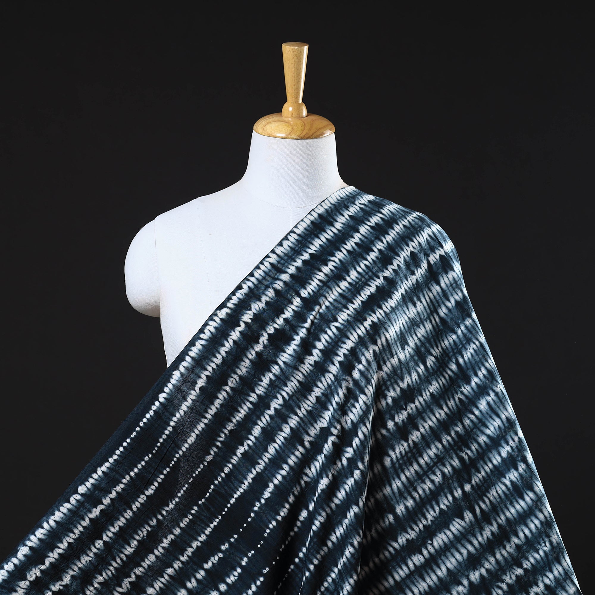 ARTISAN HAND BLOCK PRINTS Black - Tie & Dye Pure Cotton Shibori Fabric 14