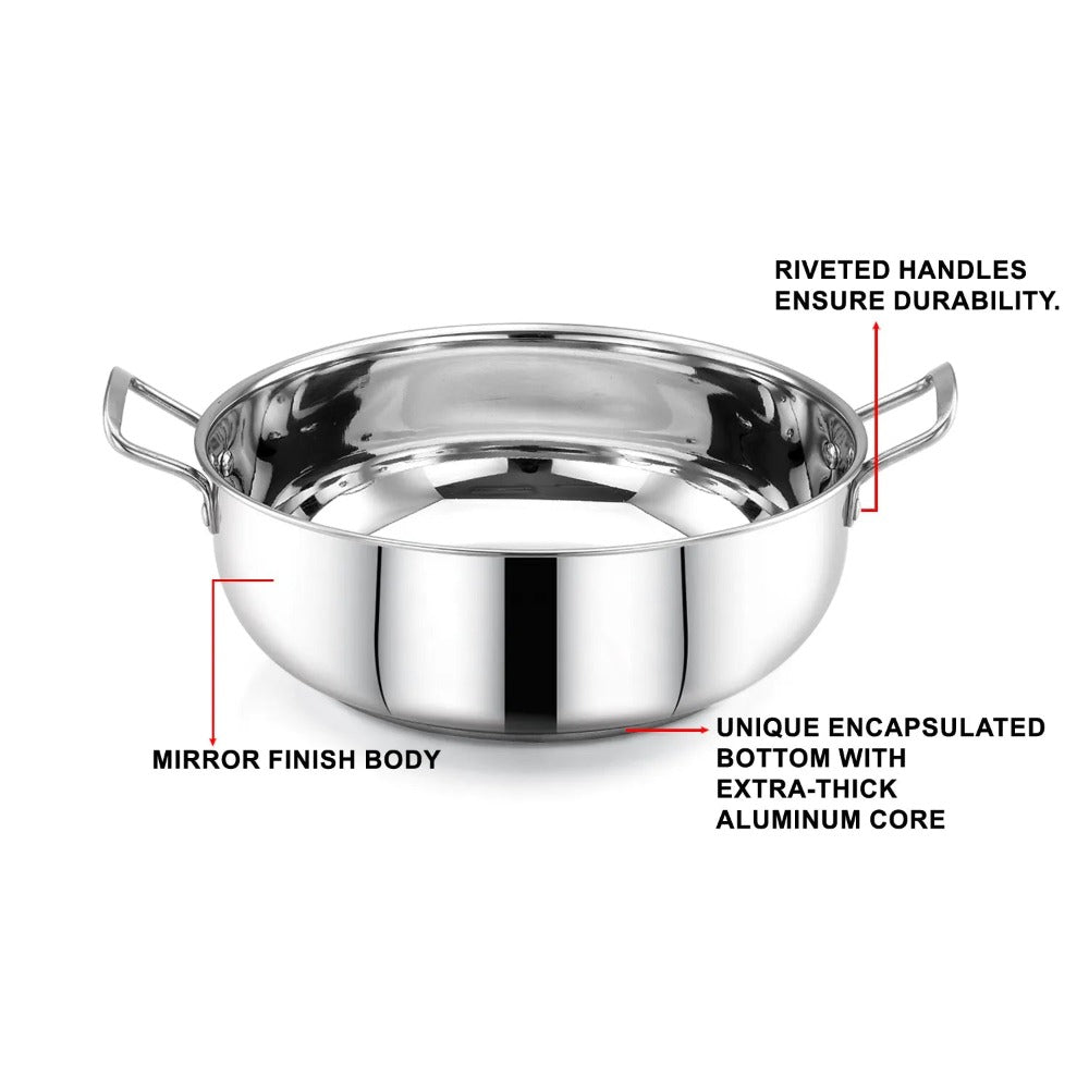 AVIAS Platinox (Casserole 1000 ML + Casserole 1500 ML + Kadhai 22 cm) | Silver | Set of 3 Pcs - view 5