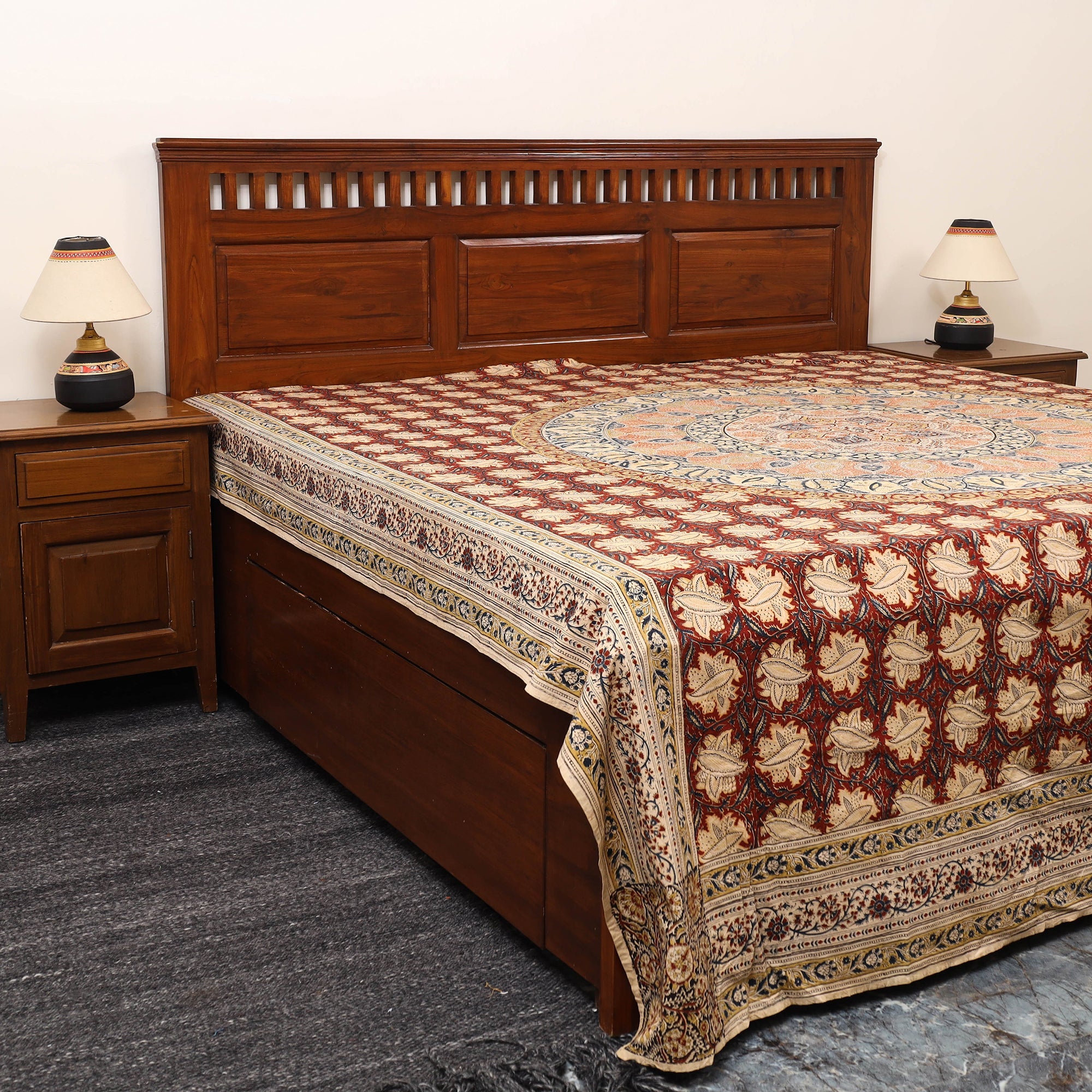 SOUTH KARGHA Block Print Cotton Double Kalamkari Bed Sheet Set 50