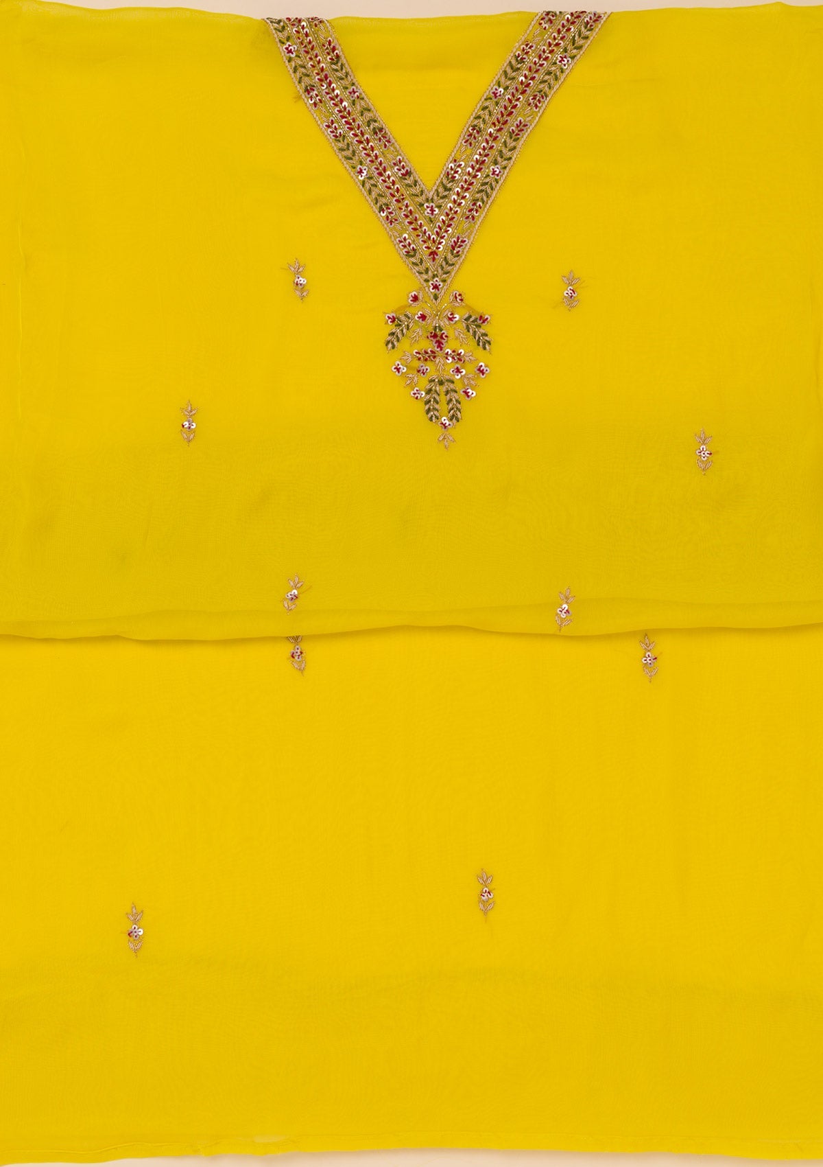 Koskii Yellow Threadwork Tissue Unstitched Salwar Suit - view 4