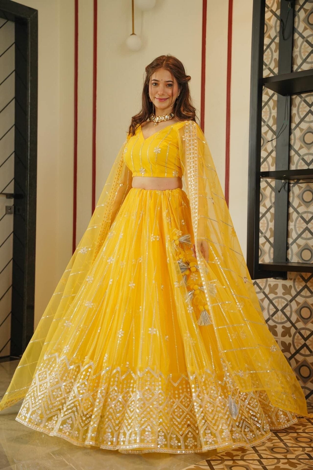 Idaho-o Aisha yellow net lehenga choli set – Women's