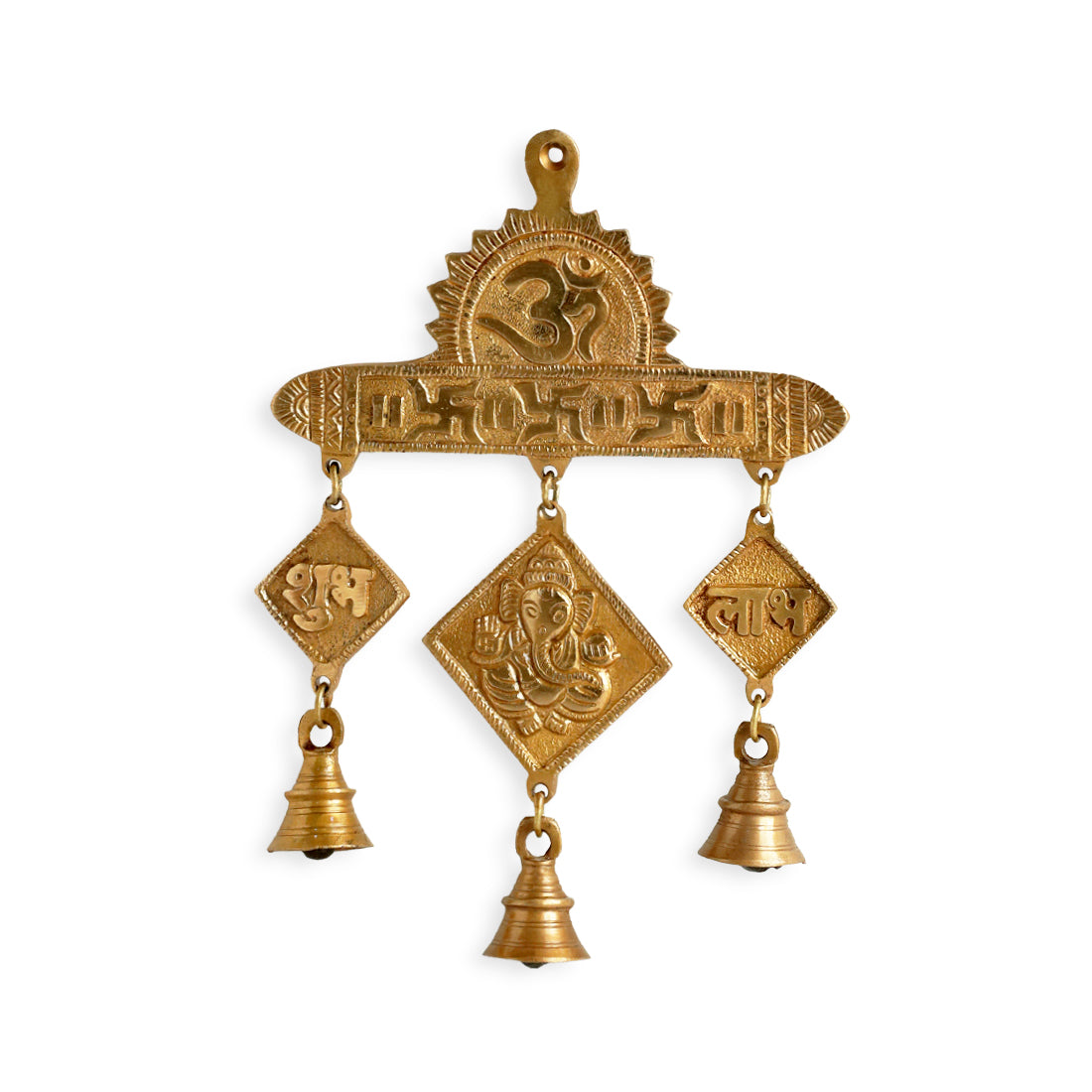 EXCLUSIVELANE 'Shubh Labh Ganesha' Wall Décor Brass Wall Hanging (Hand-Etched, 0.4 Kg) - view 2