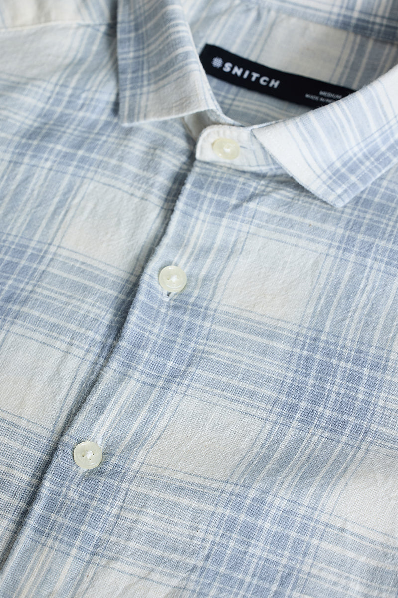 SNITCH Light Blue Checks Linen Blend Shirt - view 2