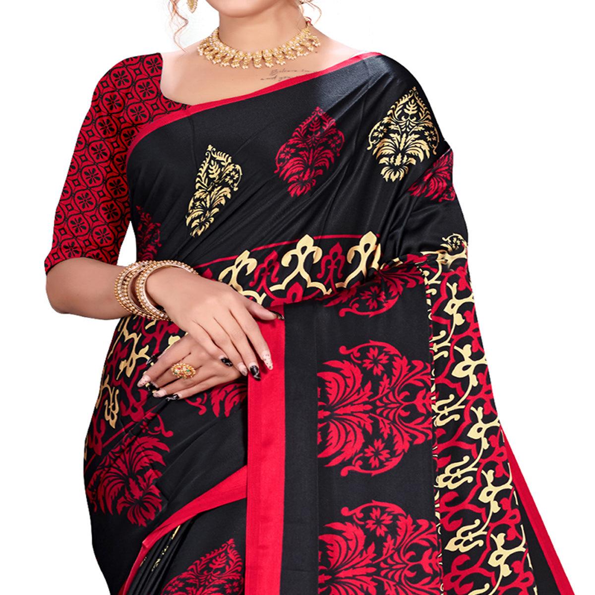 Peachmode Mesmerising Black Colored Festive Wear Printed Satin Crepe Saree - view 2
