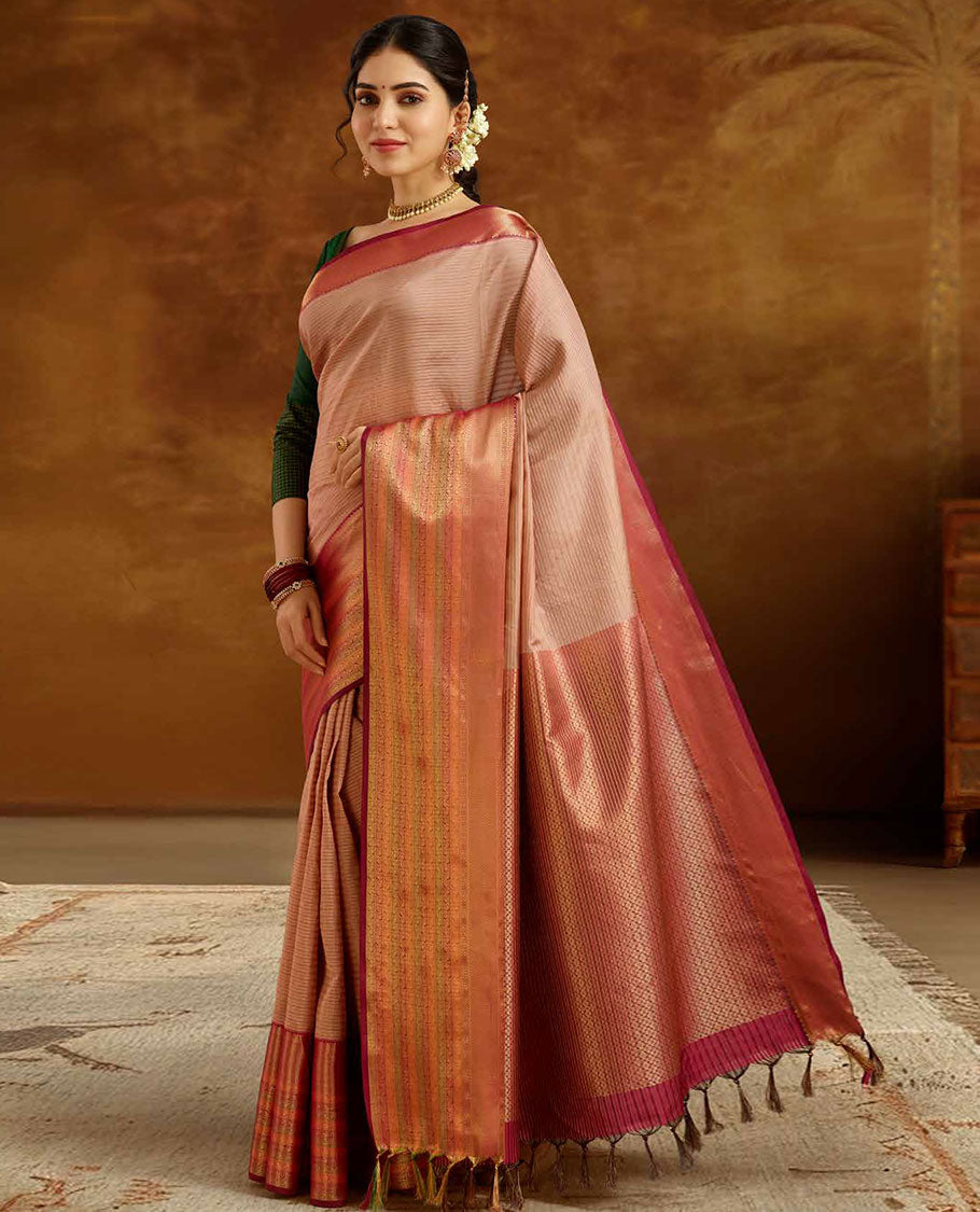 Vasundhara Lite-SilkÂ Mix Pink zari design Vasundhara elite silk saree, contrast traditional zari design border & intricate pallu