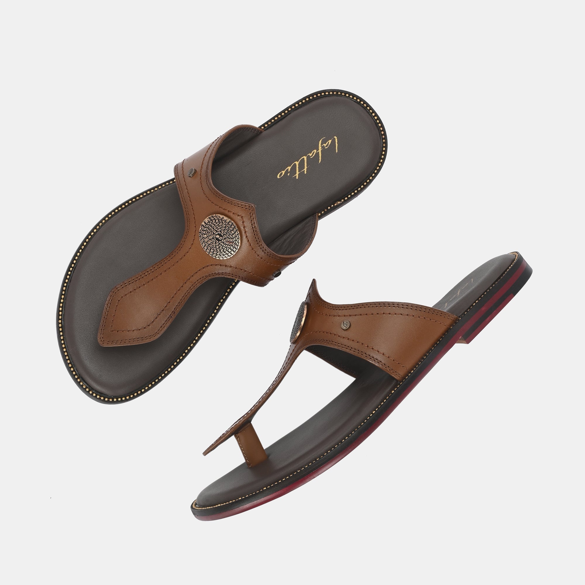 Tan Buckled Slippers by Lafattio - view 2