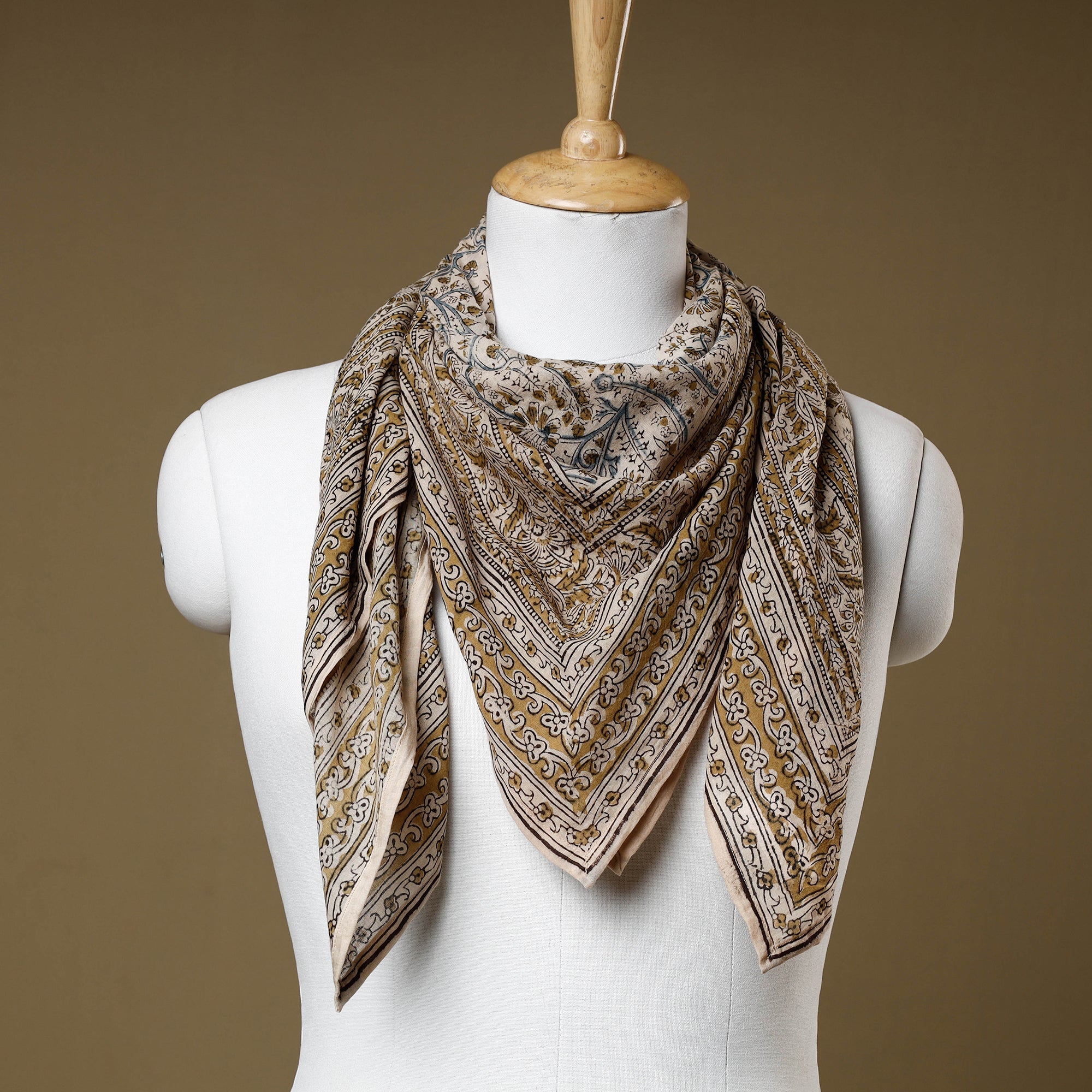 PITCHUKA SRINIVAS KALAMKARI PEDANA Beige - Original Pedana Kalamkari Block Printed Cotton Scarf