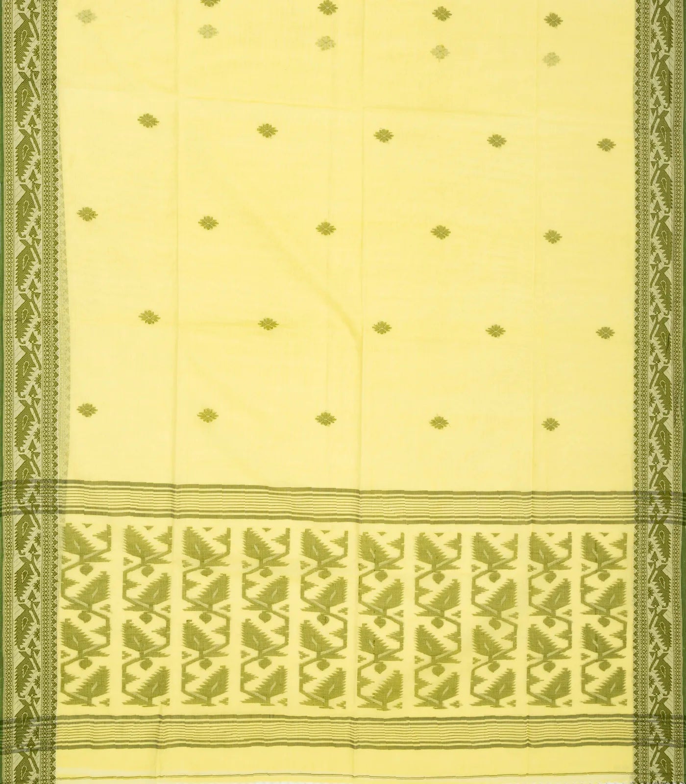 RmKV Lemon Yellow Handloom Bengal Cotton Saree With Floral Buttas - view 2