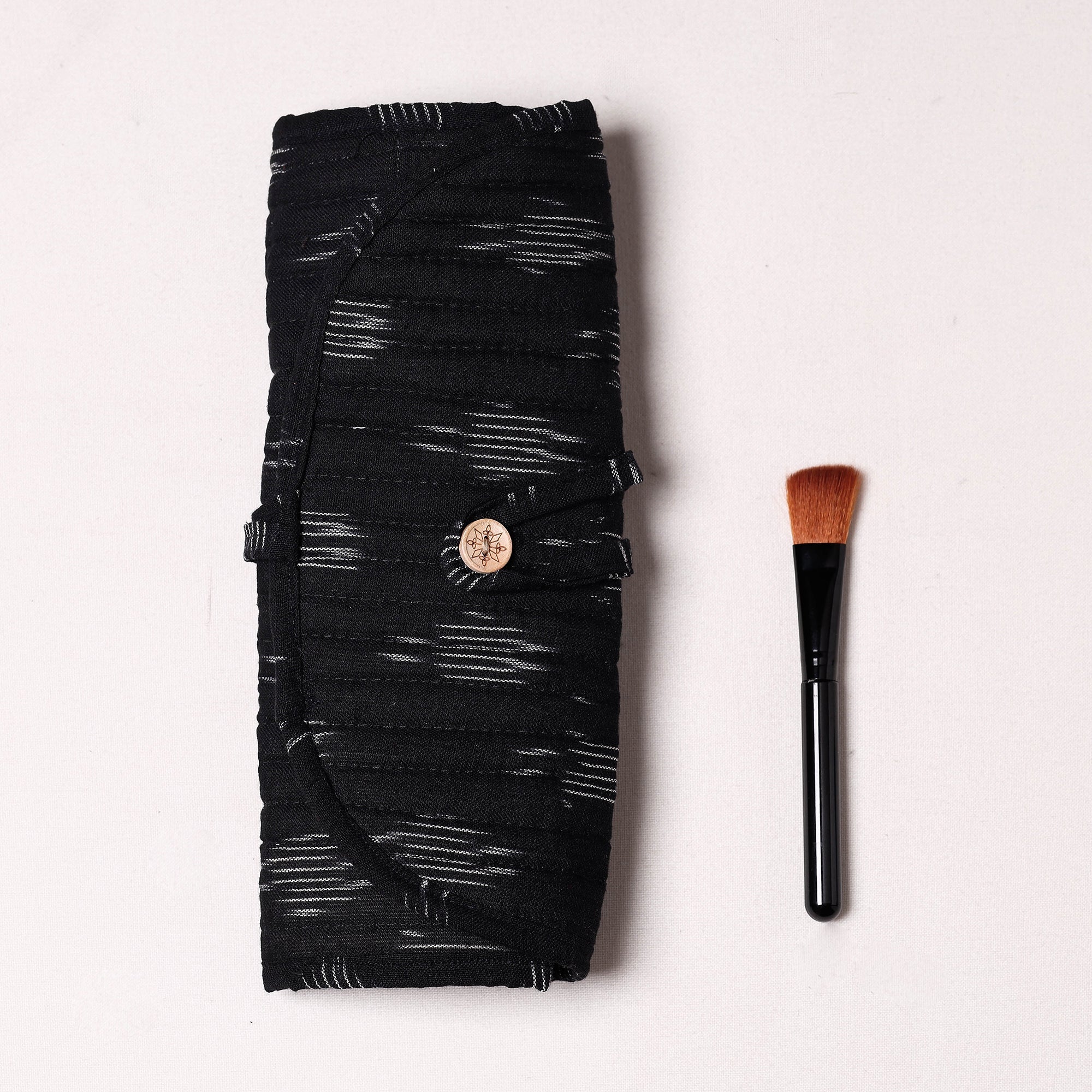 NOORI BAZAR Black - Ikat Fabric Multipurpose Segmented Make-up Brush Wrap Pouch/Case - view 2