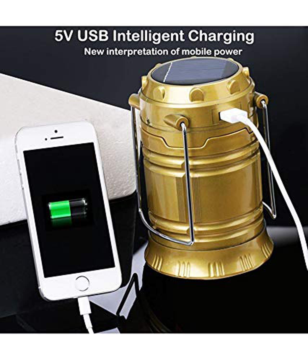 Kuber Industries 2 Piece Solar Lantern Emergency Light LED Rechargeable Torch with USB Mobile Charging Point and 2 Power Source Solar (Gold & Black) - - view 7